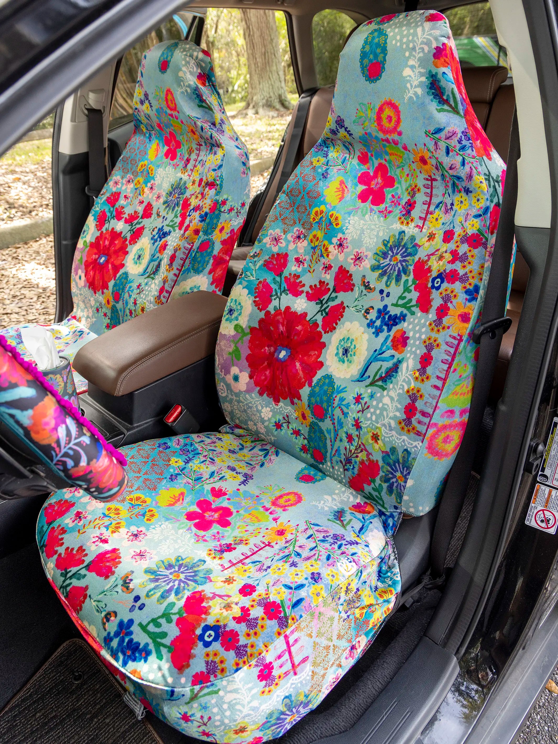 Front Car Seat Cover, Set of 2 - Blue Garden Patchwork
