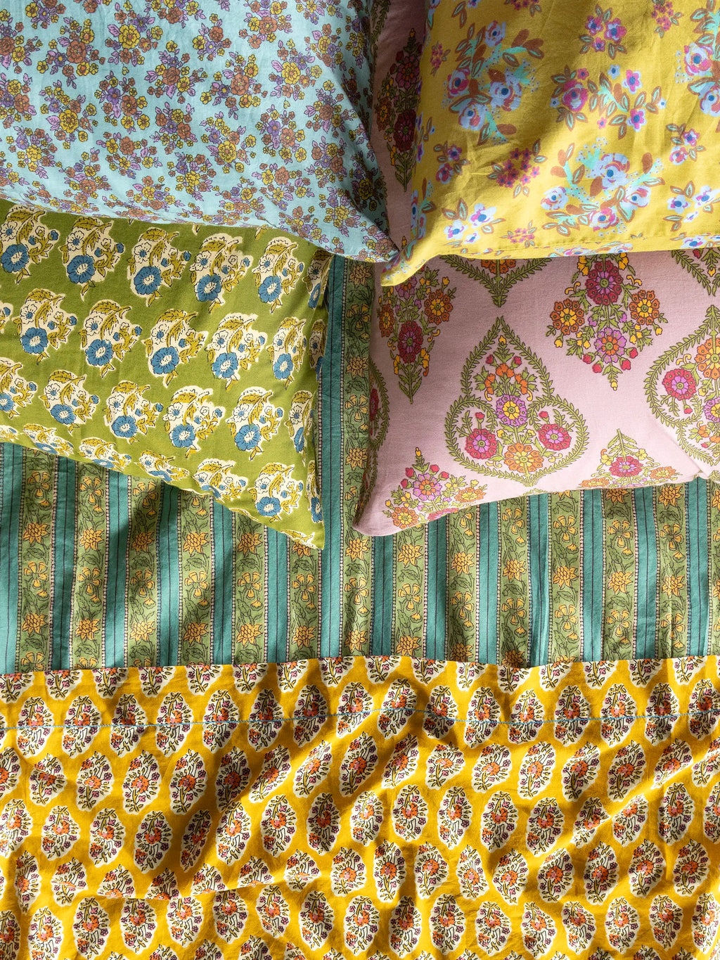 Mix & Match Cotton Flat Sheet - Teal Vines