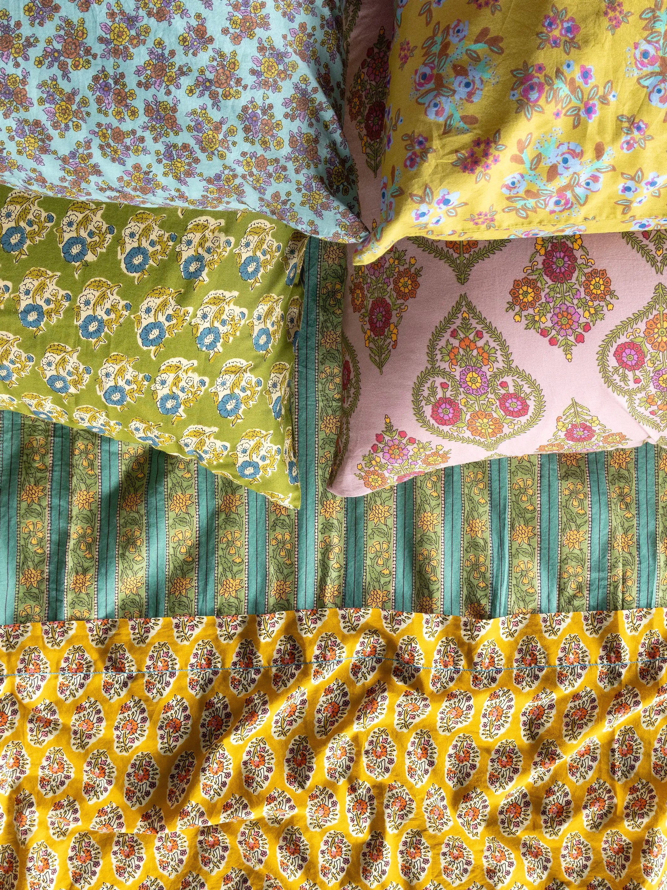 Mix & Match Cotton Flat Sheet - Teal Vines