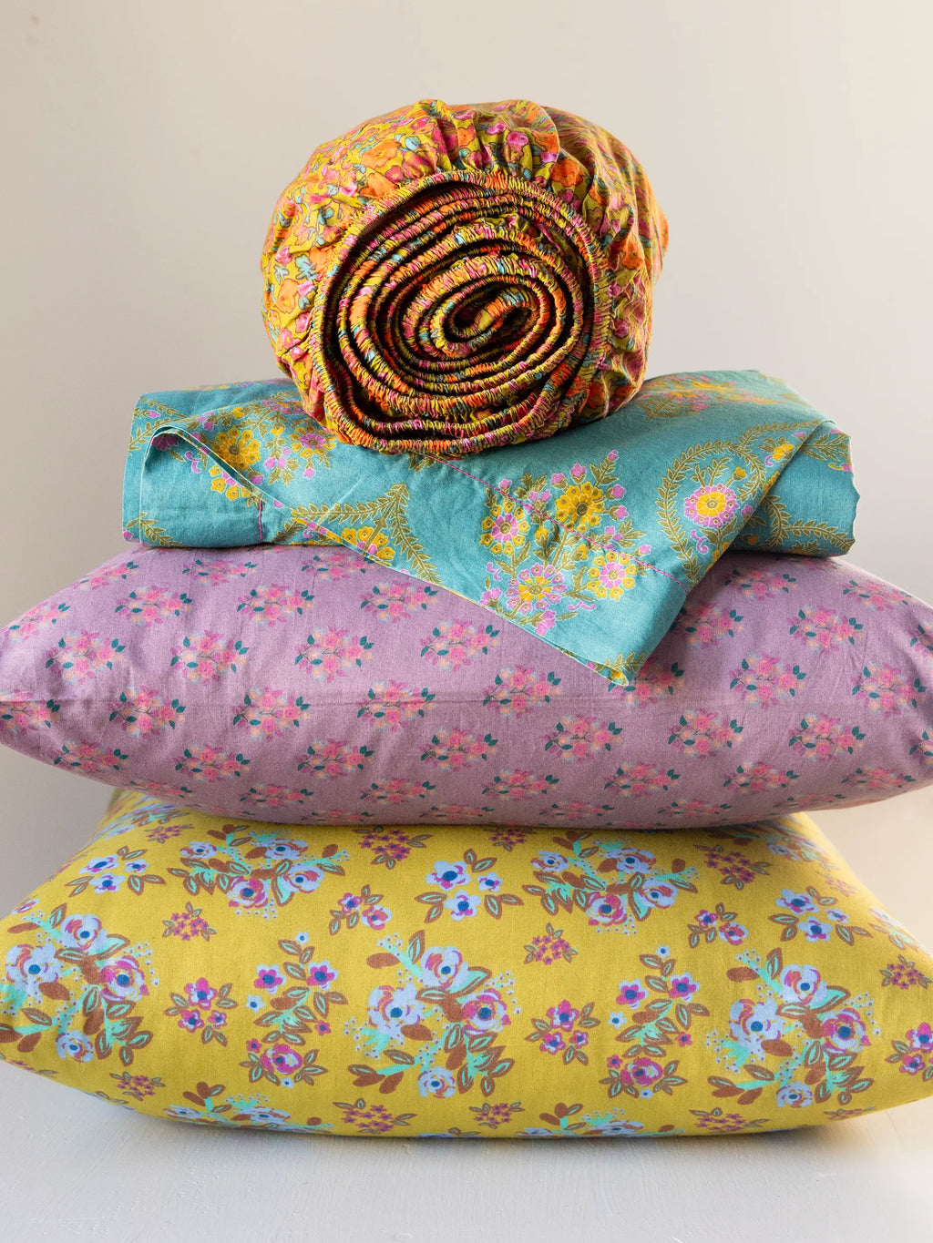 Mix & Match Cotton Pillowcase, Single - Chartreuse Bouquet Blooms