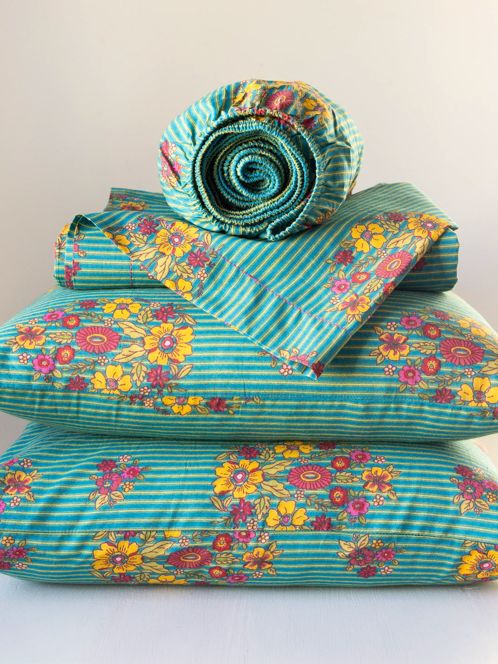 Mix & Match Cotton Flat Sheet - Jaipur Stripe