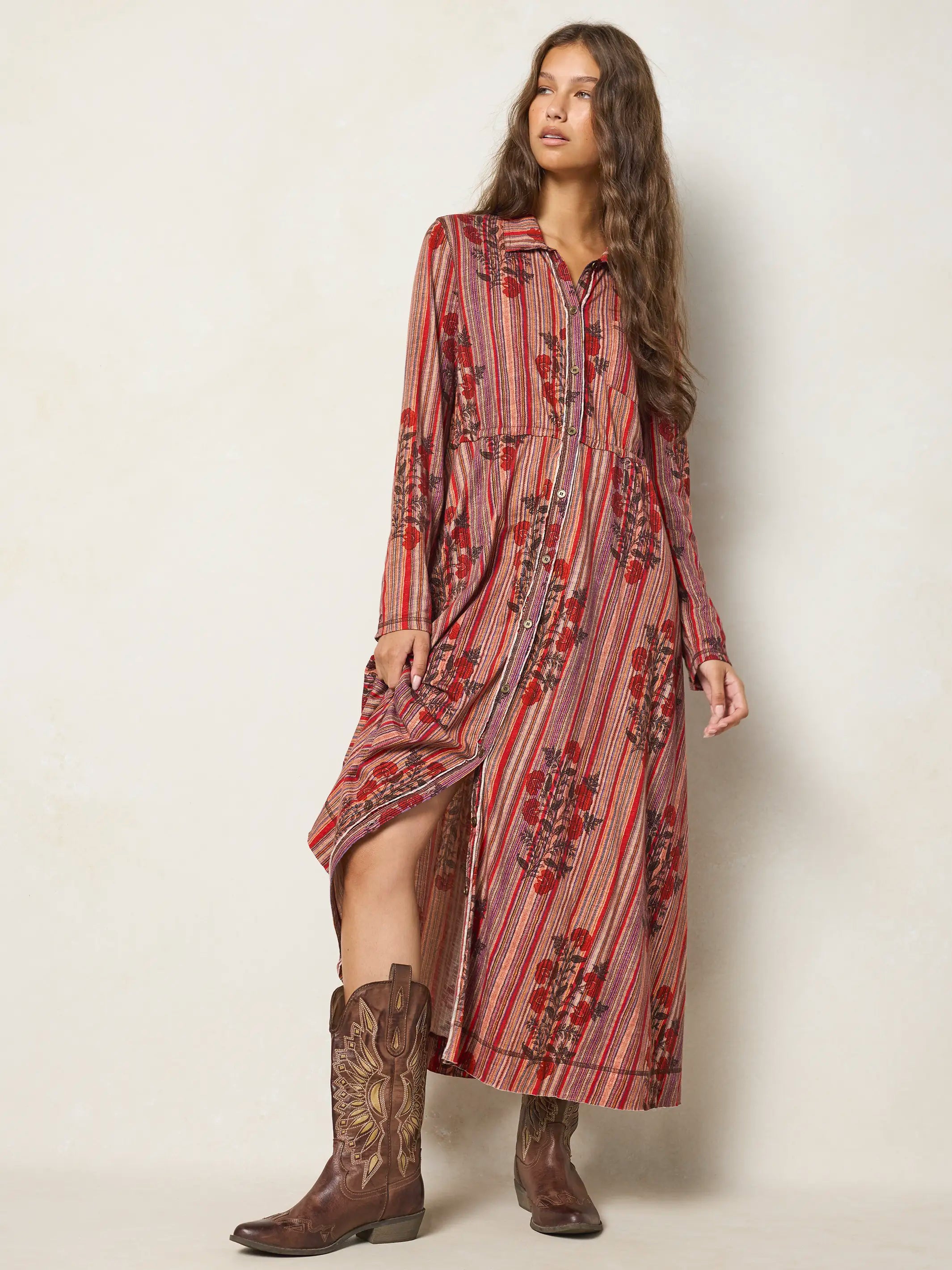 Christa Knit Cotton Maxi Dress - Batik Garden Red