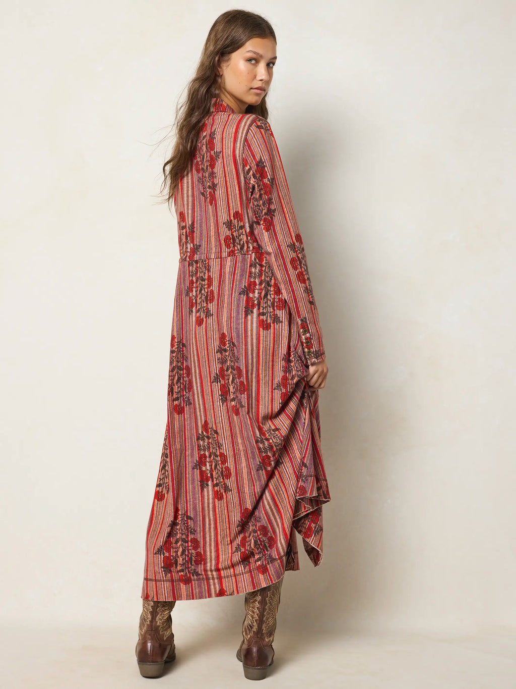 Christa Knit Cotton Maxi Dress - Batik Garden Red