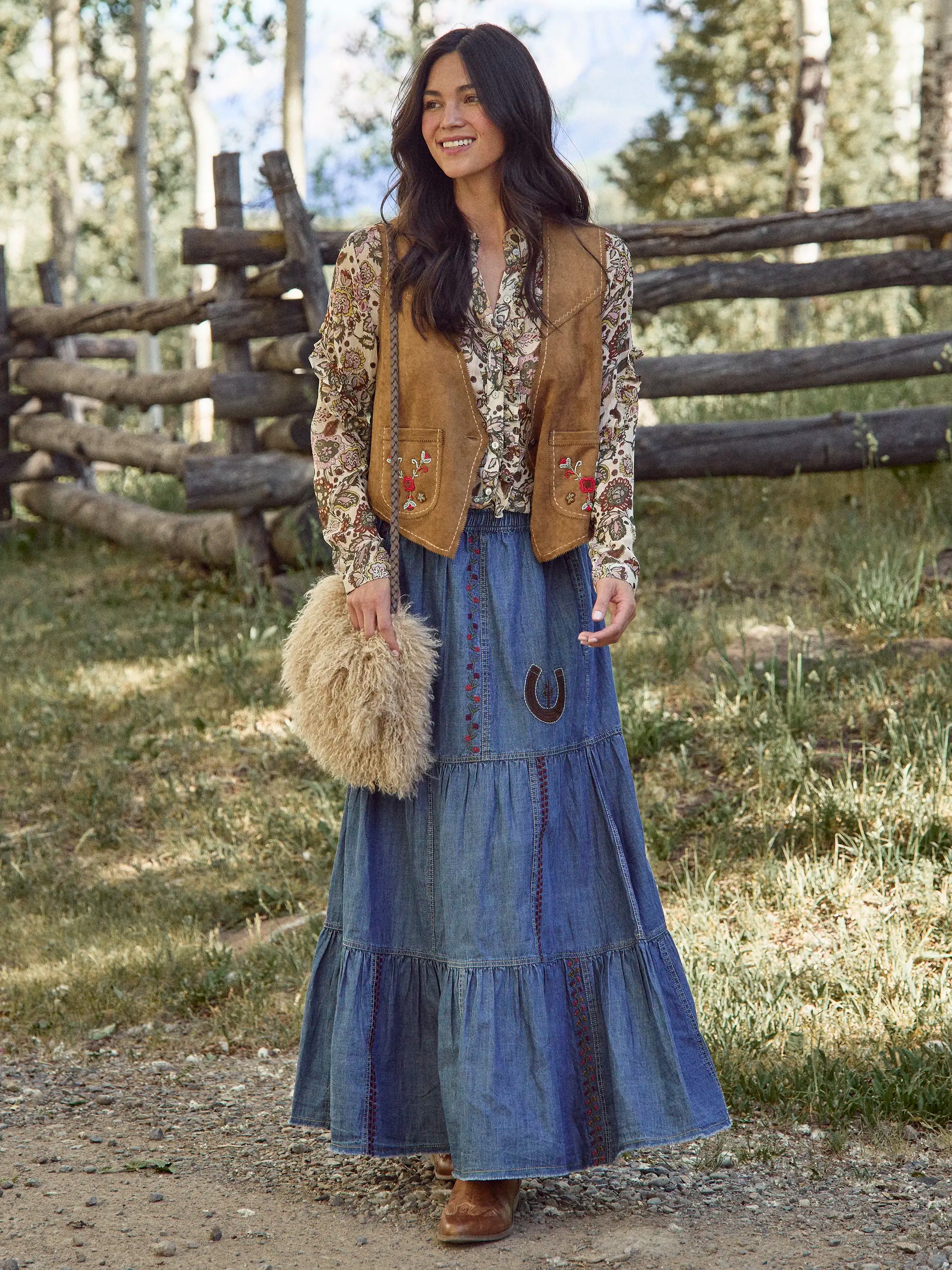 Abilene Embroidered Cotton Maxi Skirt - Denim