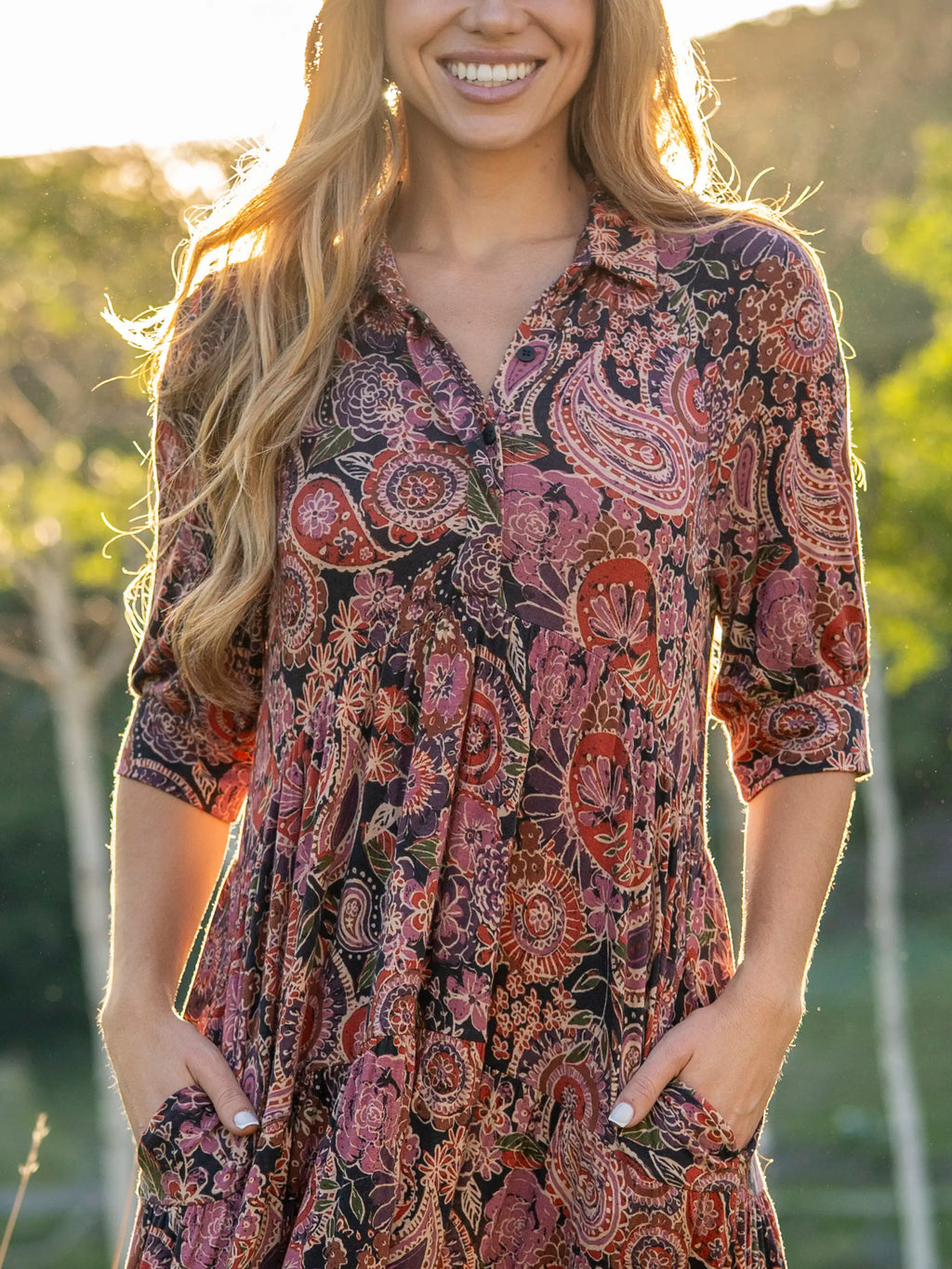 Rebecca ButterSoft Midi Dress - Black Sketched Paisley