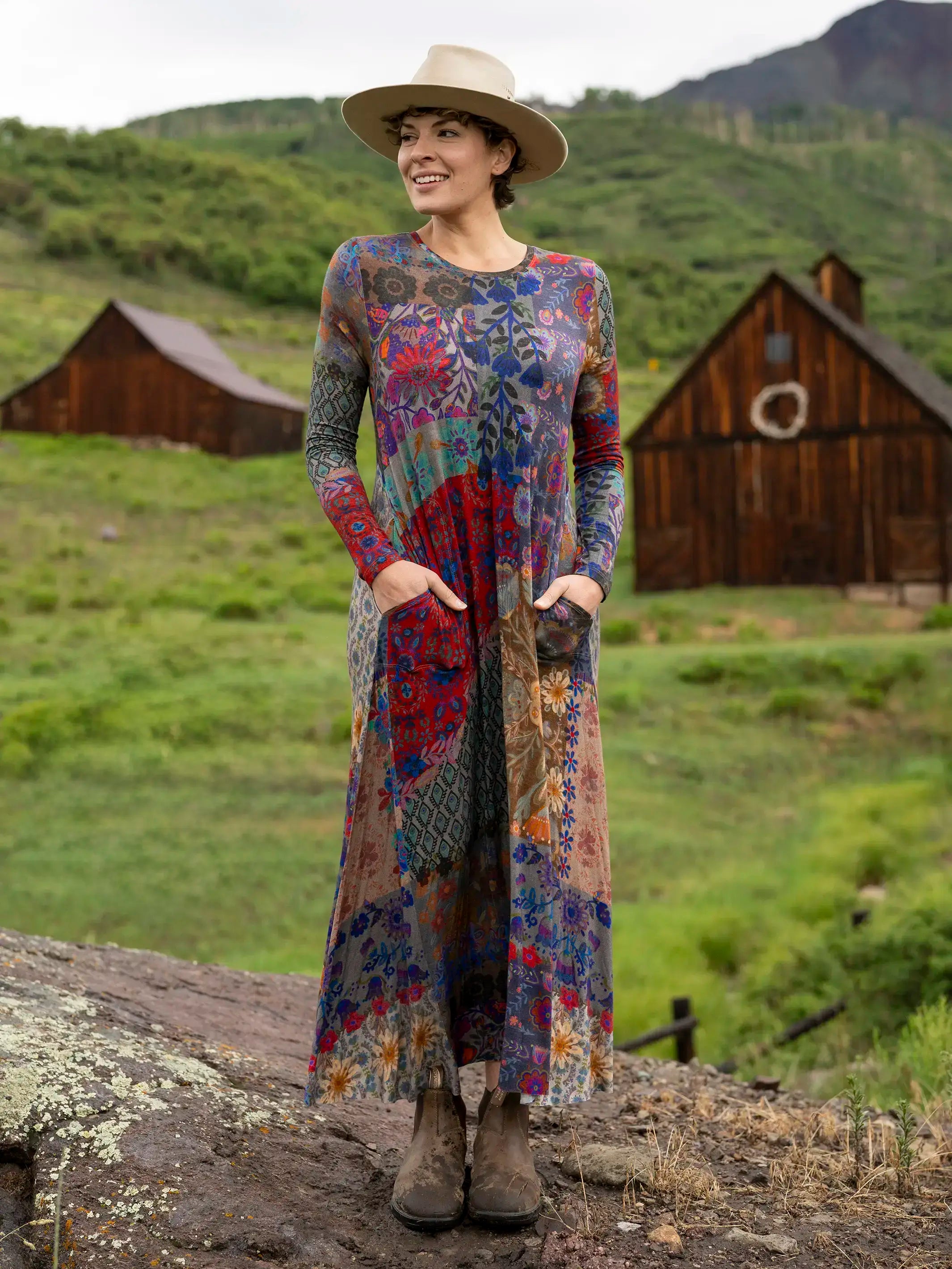 Stevie ButterSoft Knit Maxi Dress - Blue Patchwork