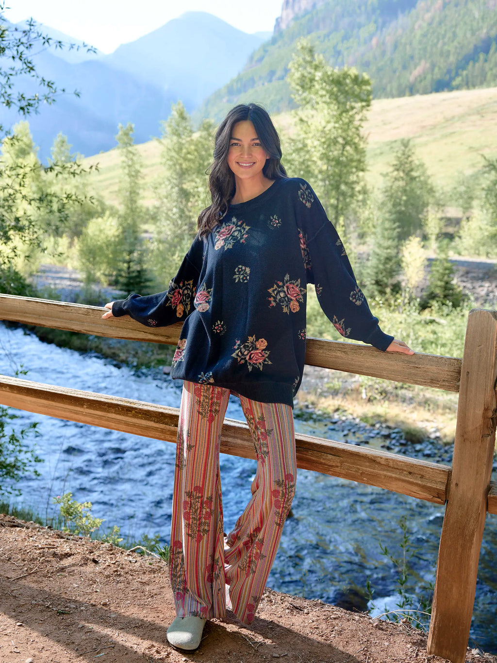 Cali Knit Flare Pants - Batik Garden Red