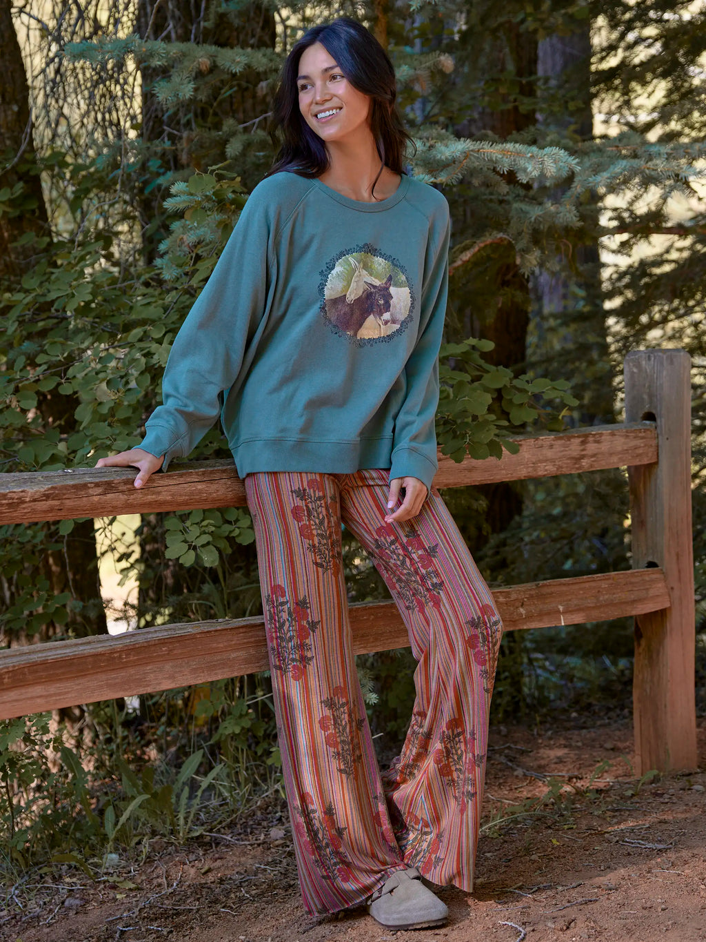 Cali Knit Flare Pants - Batik Garden Red