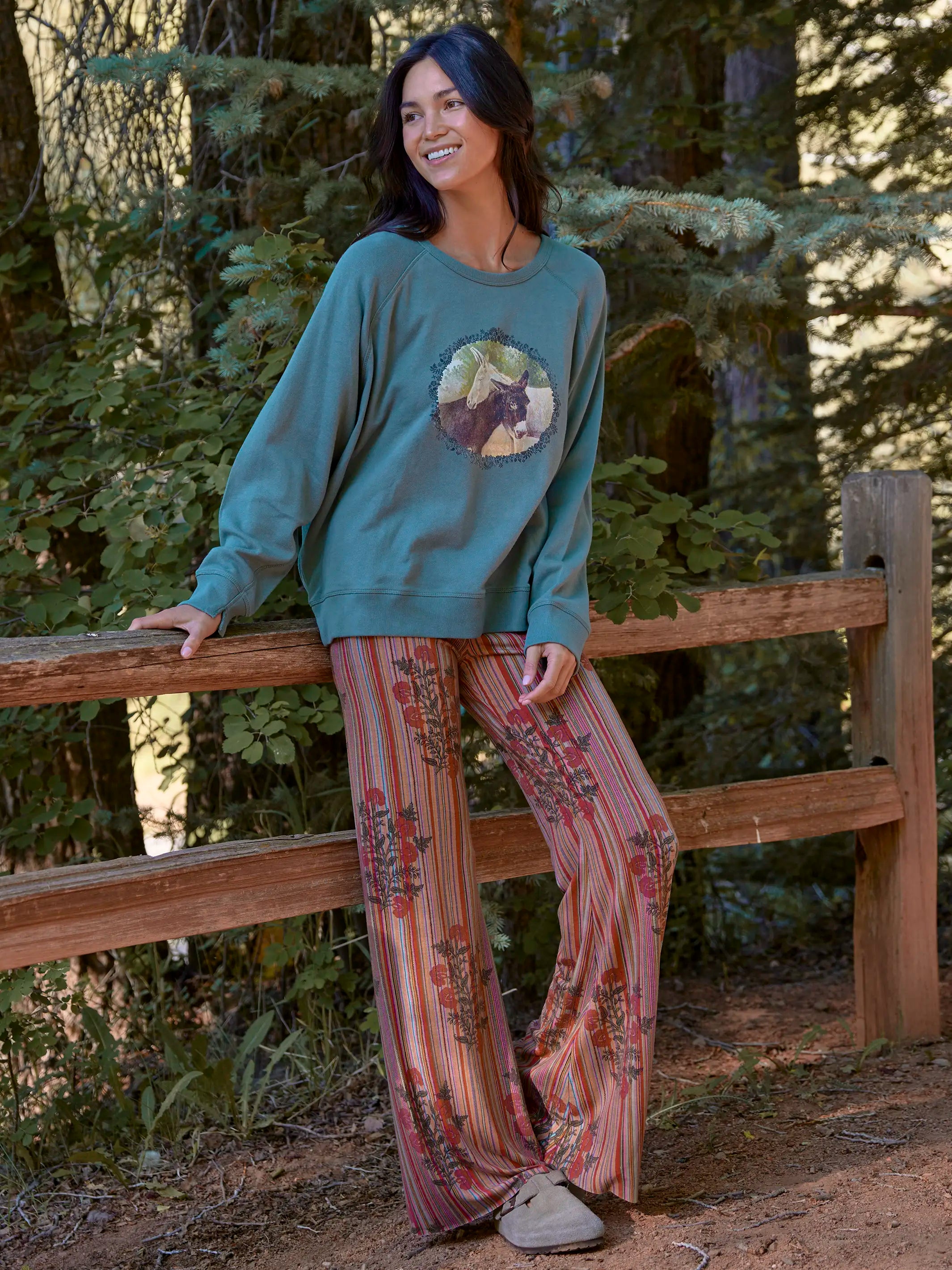 Cali Knit Flare Pants - Batik Garden Red