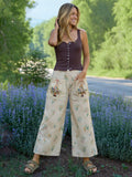 Brimfield Embroidered Cotton Pants - Cream Posies