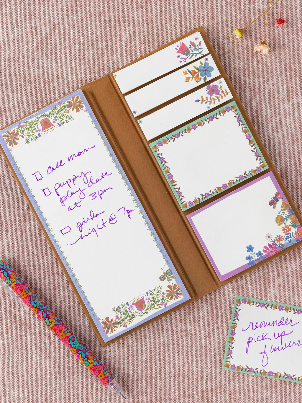 Sticky Note Book - Mustard Folk Flower