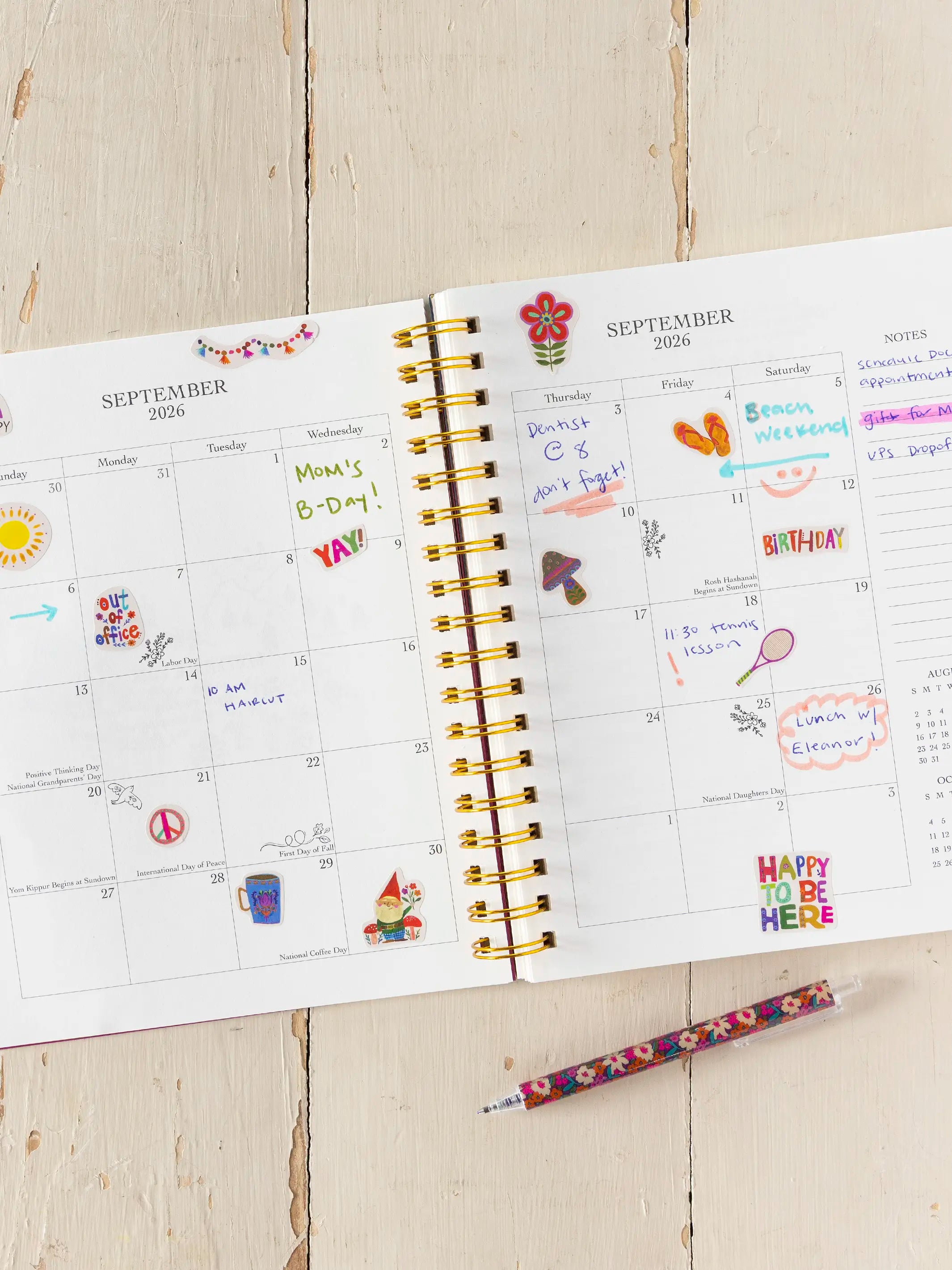 2026-27 17 Month Planner - Teal Folk Flower