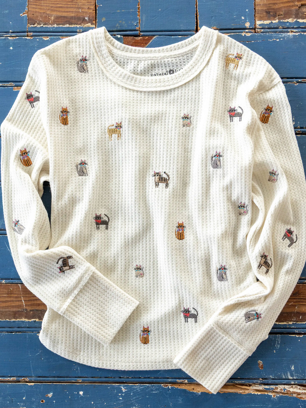 Parker Embroidered Thermal Tee - Cream Cats