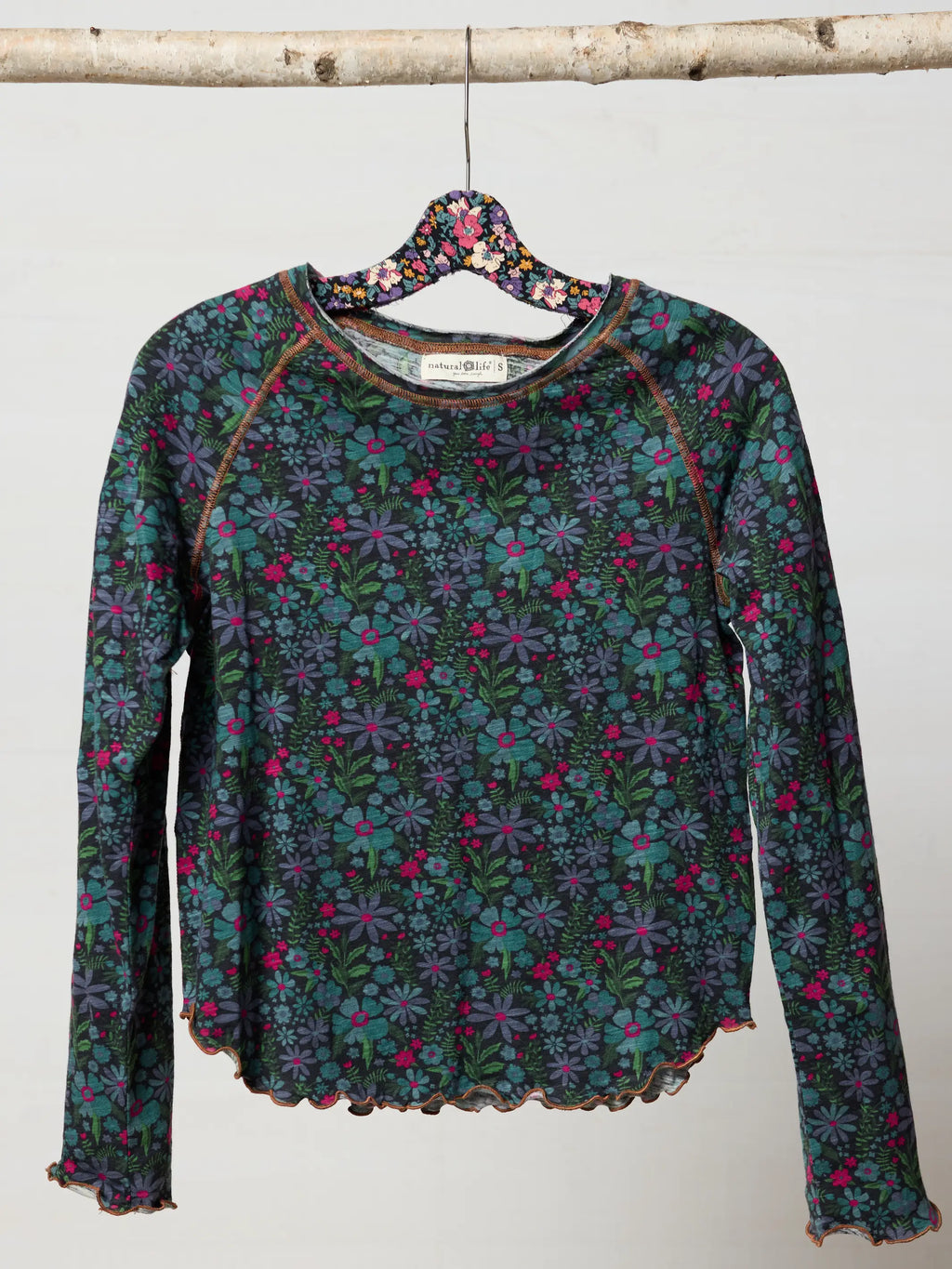 Lily Cotton Long Sleeve Tee Shirt - Dark Blue Garden