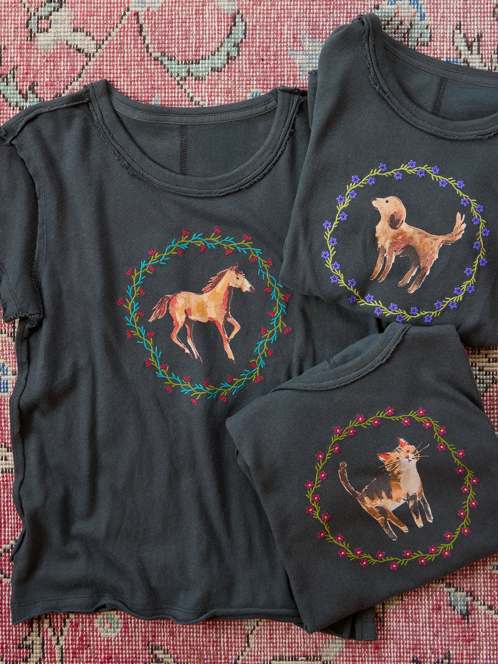 Printed Embroidered Cotton Baby Tee - Horse