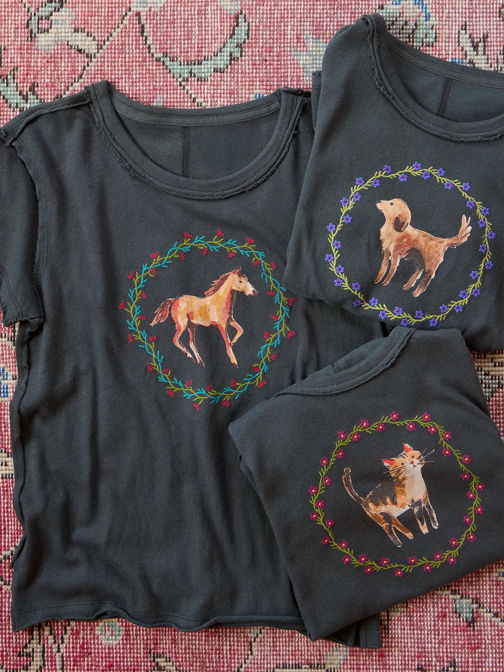 Printed Embroidered Cotton Baby Tee - Horse