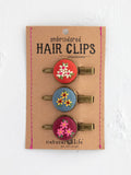 Embroidered Button Hair Clips, Set of 3