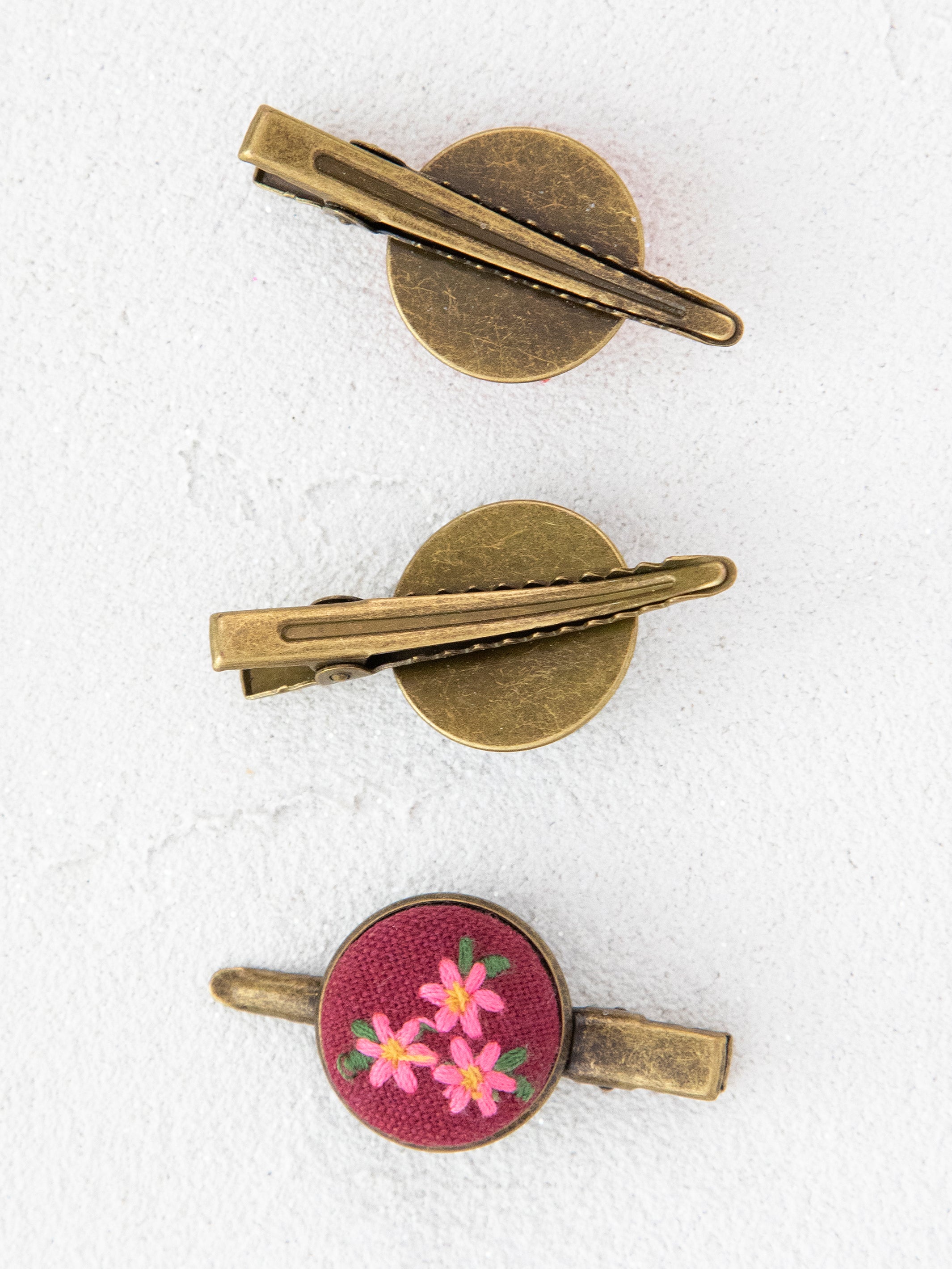 Embroidered Button Hair Clips, Set of 3
