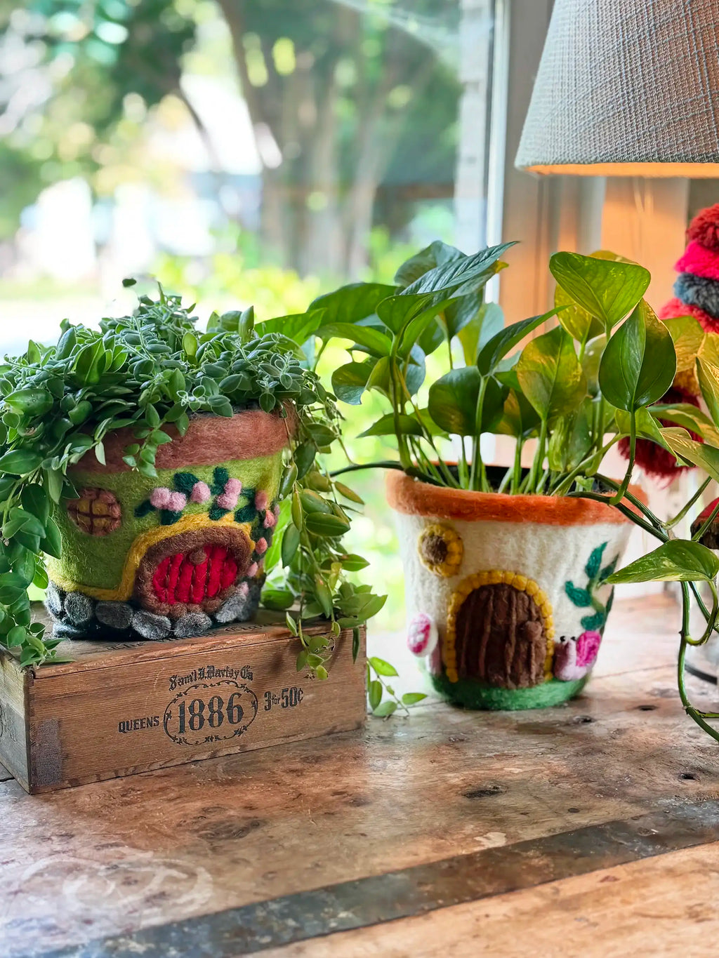Hand Felted Wool Planter - Mushroom House