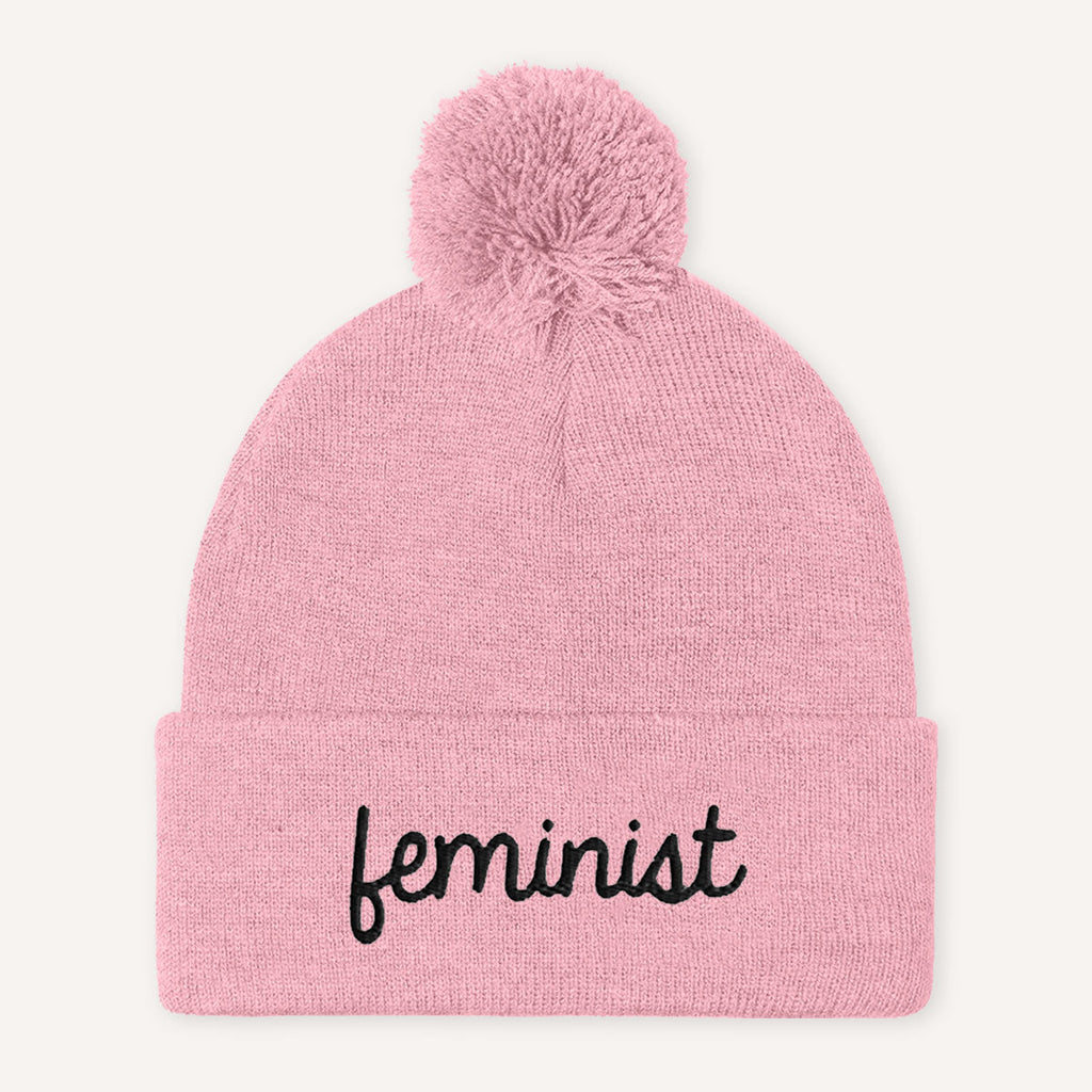 Feminist Embroidered Pom Pom Beanie Hat
