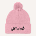Feminist Embroidered Pom Pom Beanie Hat