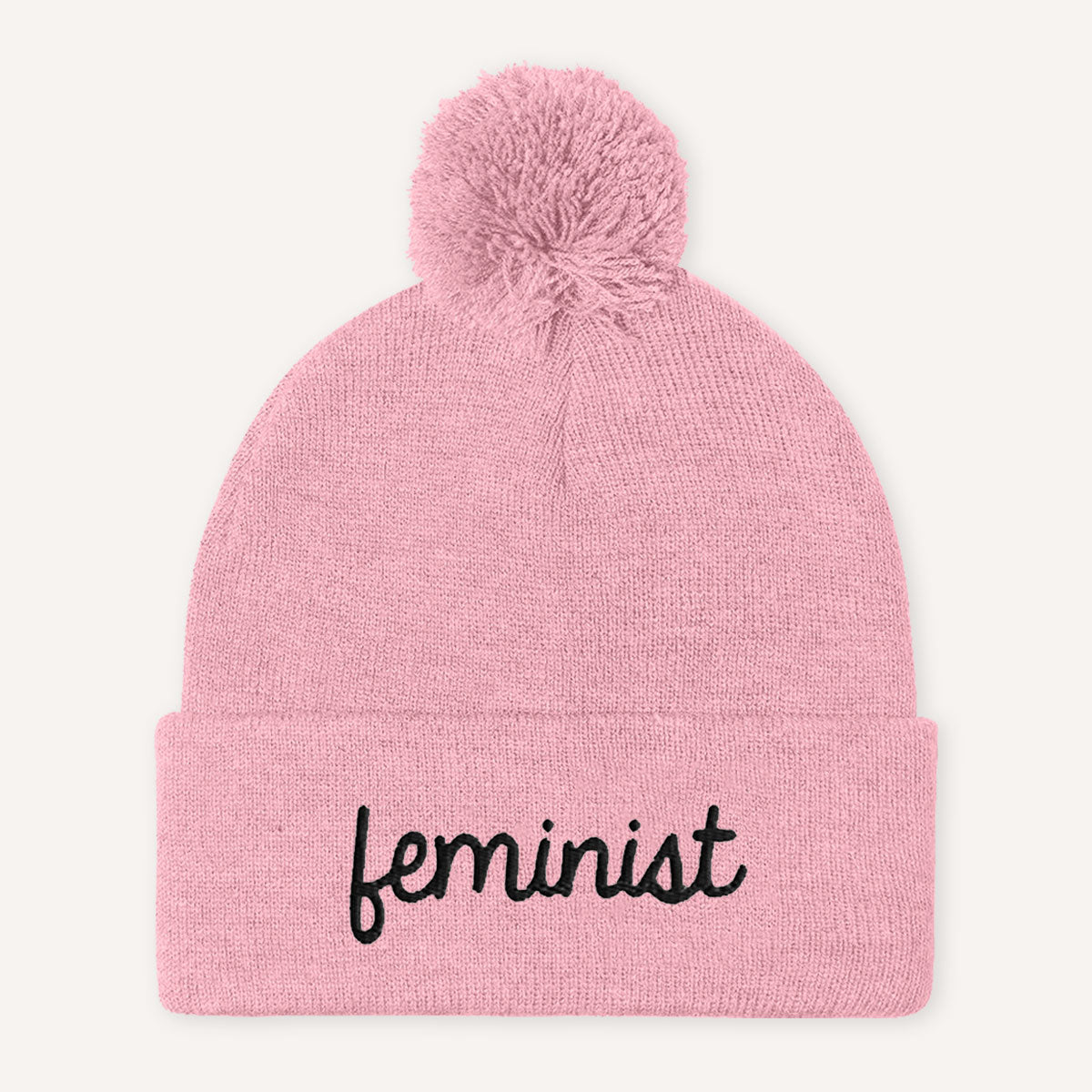 Feminist Embroidered Pom Pom Beanie Hat