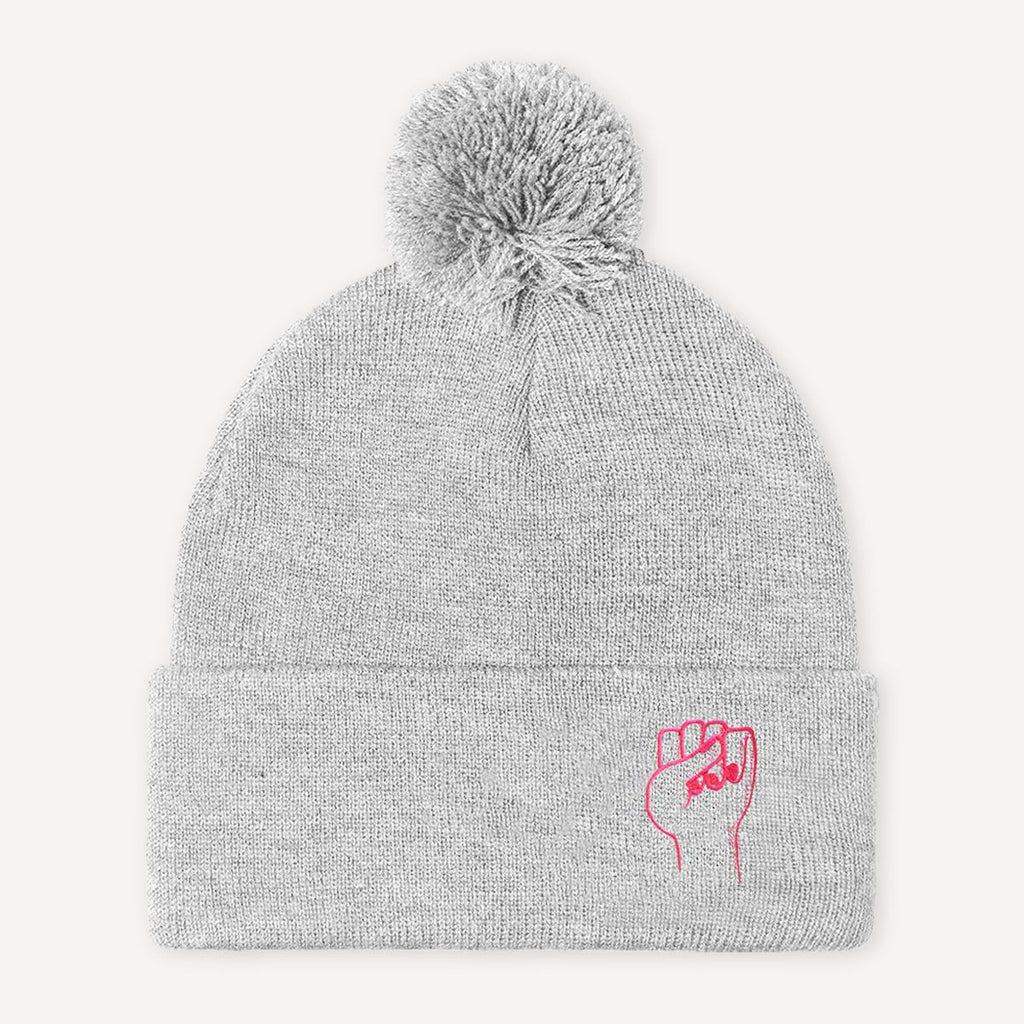 Feminist Fist Embroidered Pom Pom Beanie Hat