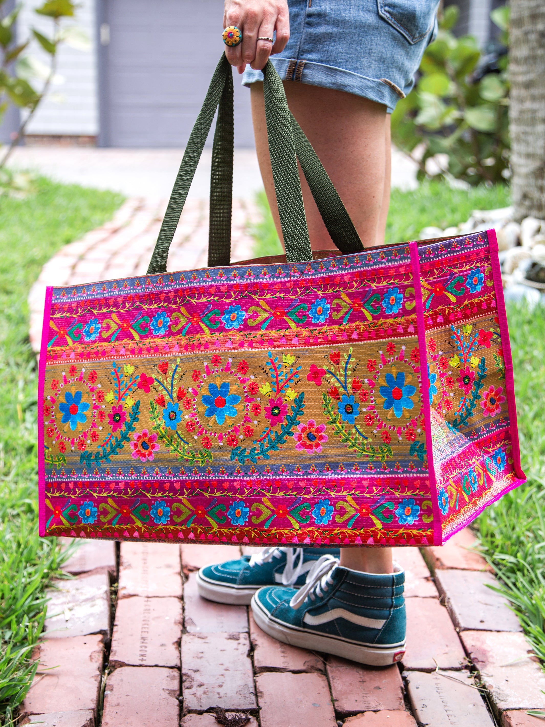 Carry All Happy Tote Bags, Set of 2 - Floral Border