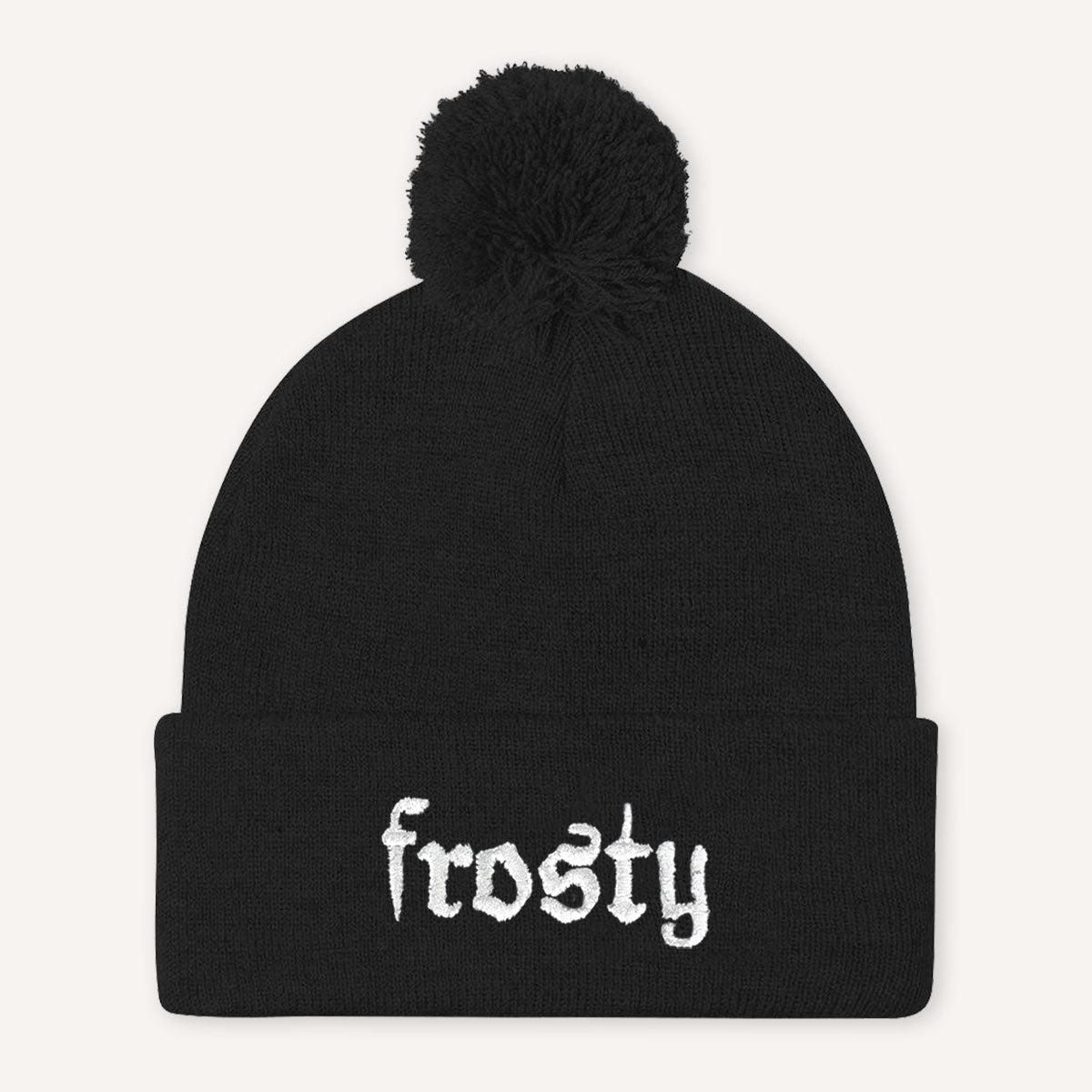 Frosty Embroidered Pom Pom Beanie Hat