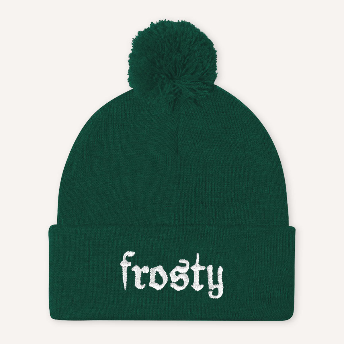 Frosty Embroidered Pom Pom Beanie Hat