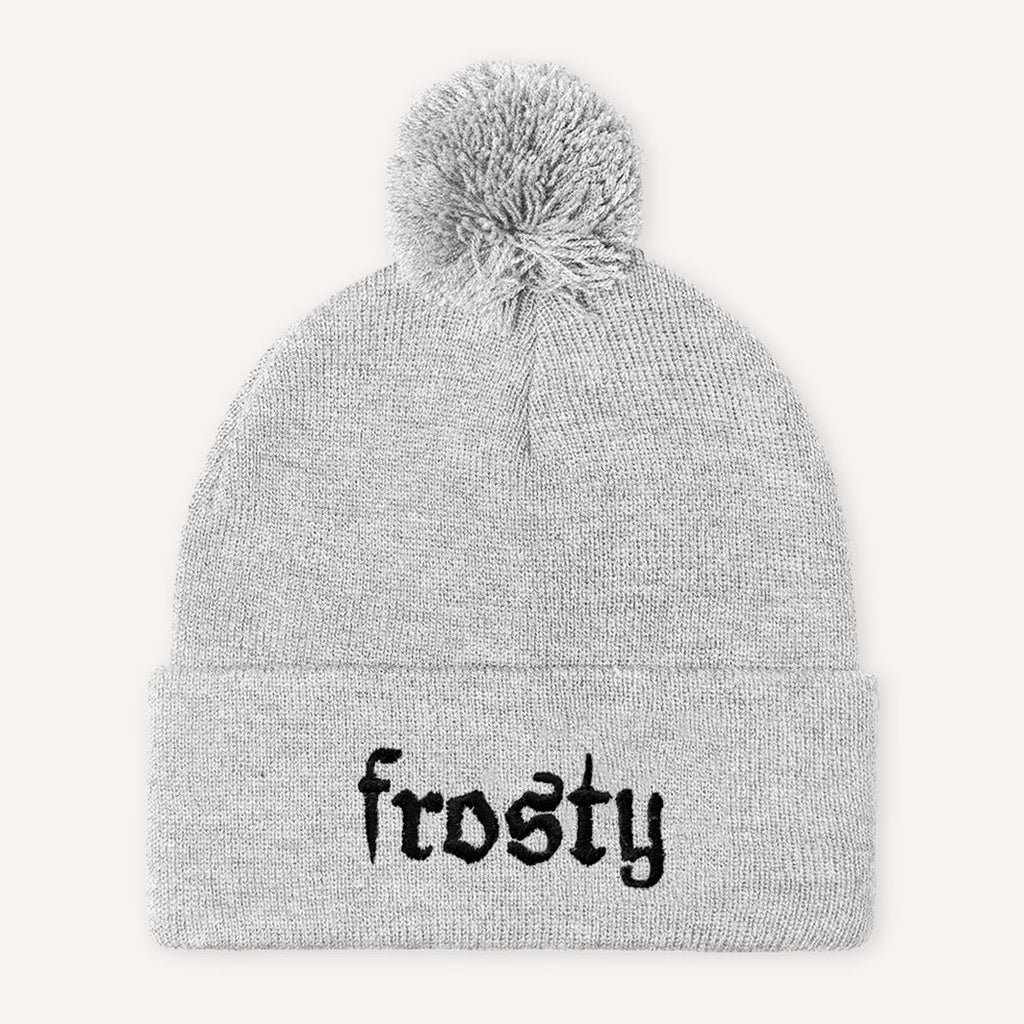 Frosty Embroidered Pom Pom Beanie Hat