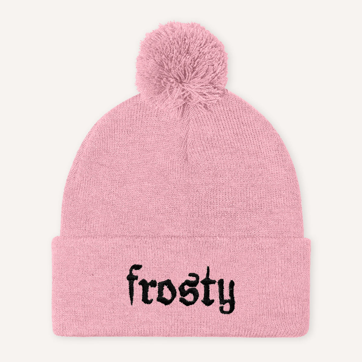 Frosty Embroidered Pom Pom Beanie Hat