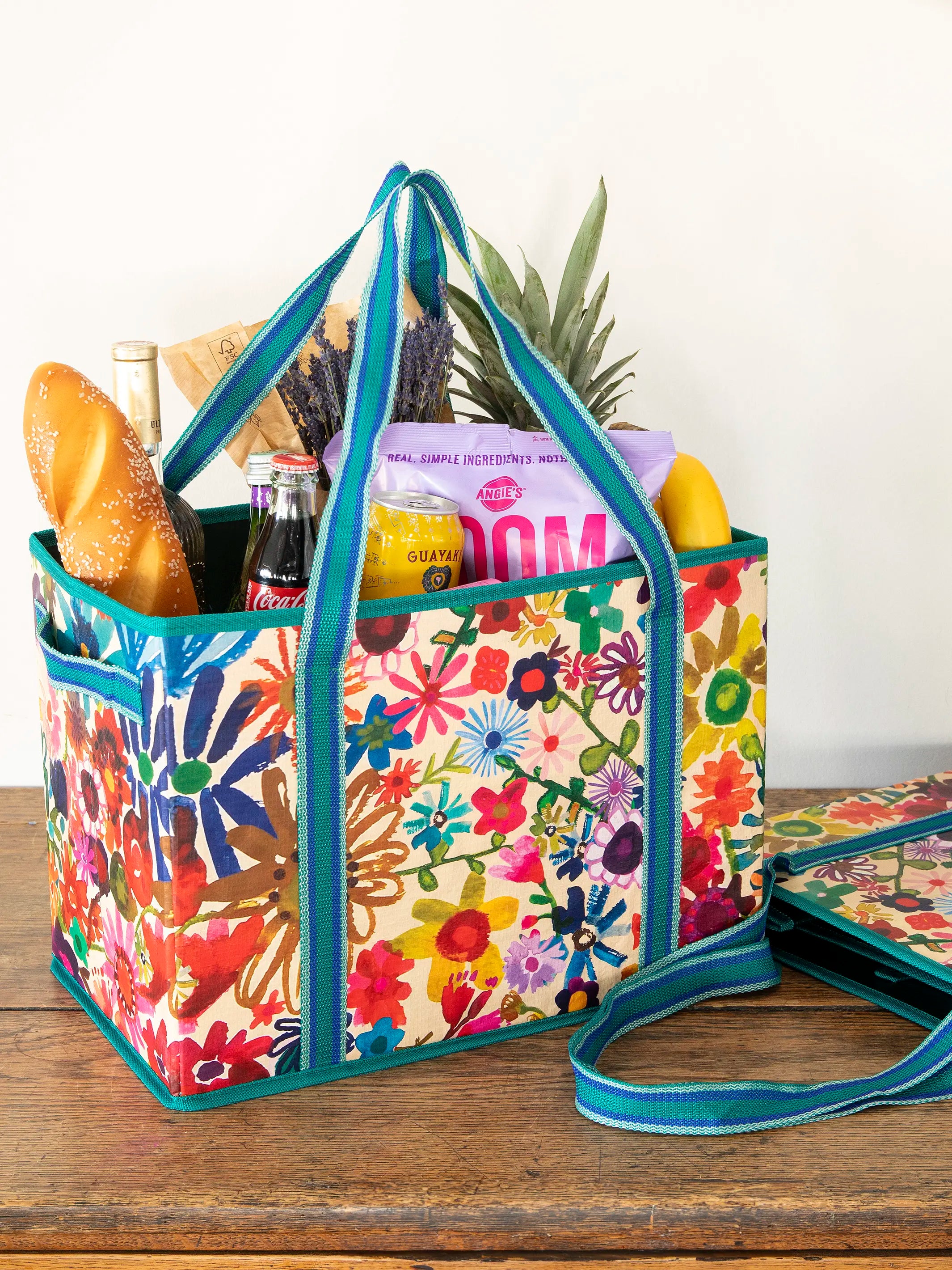 Heavy Duty Grocery & Go Bags, Set of 2 - Bright Floral Garden