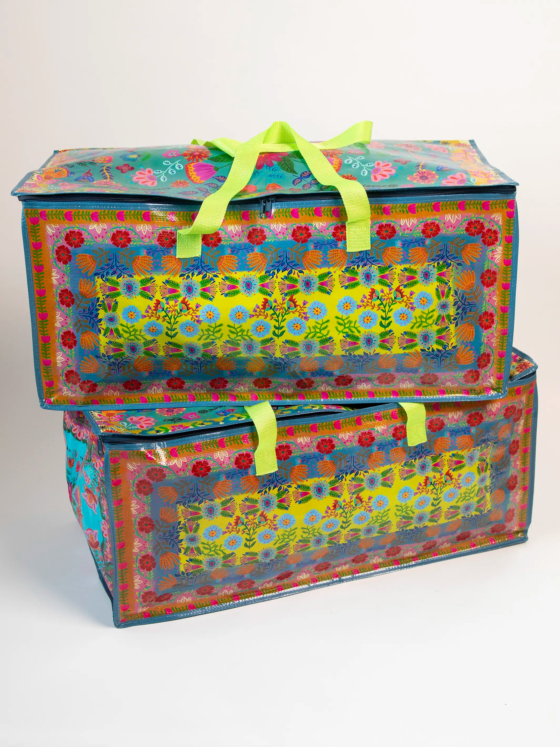 Better Than A Box Packing Tote, Set of 2 - Teal Borders