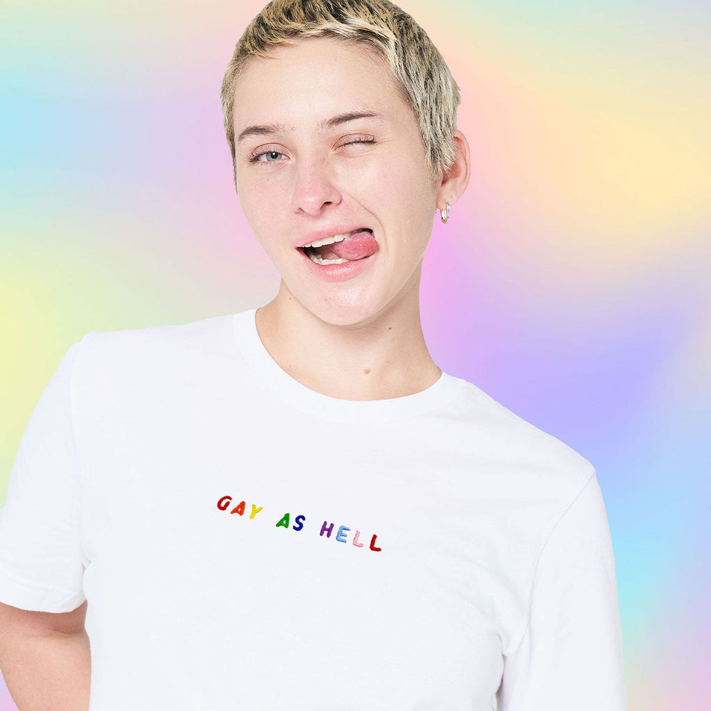 Gay As Hell Embroidery Detail T-Shirt