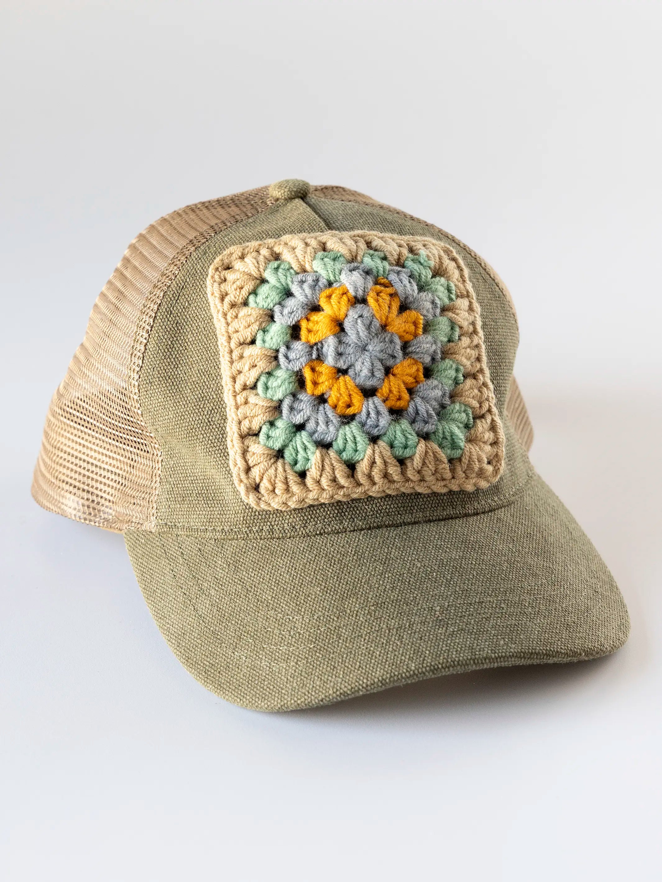 Granny Square Trucker Hat - Green