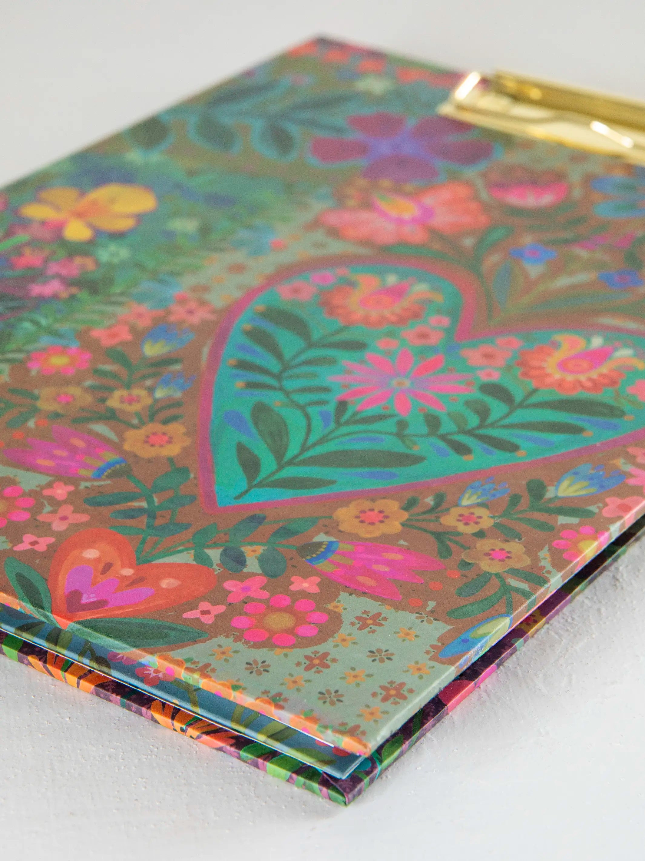 Clipfolio with Notepad - Teal Heart