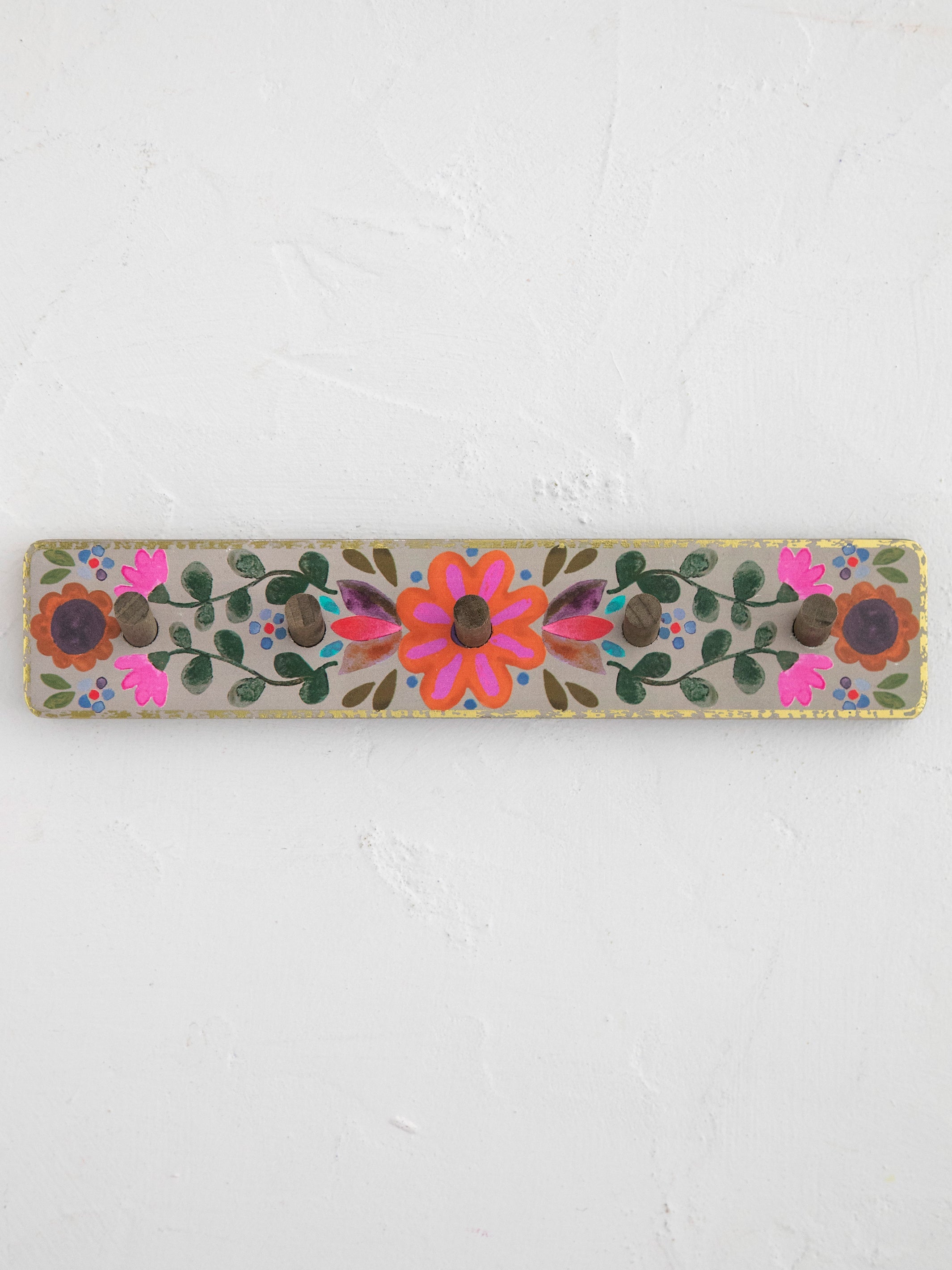 Floral Wall Hook Rack - Pink Flower