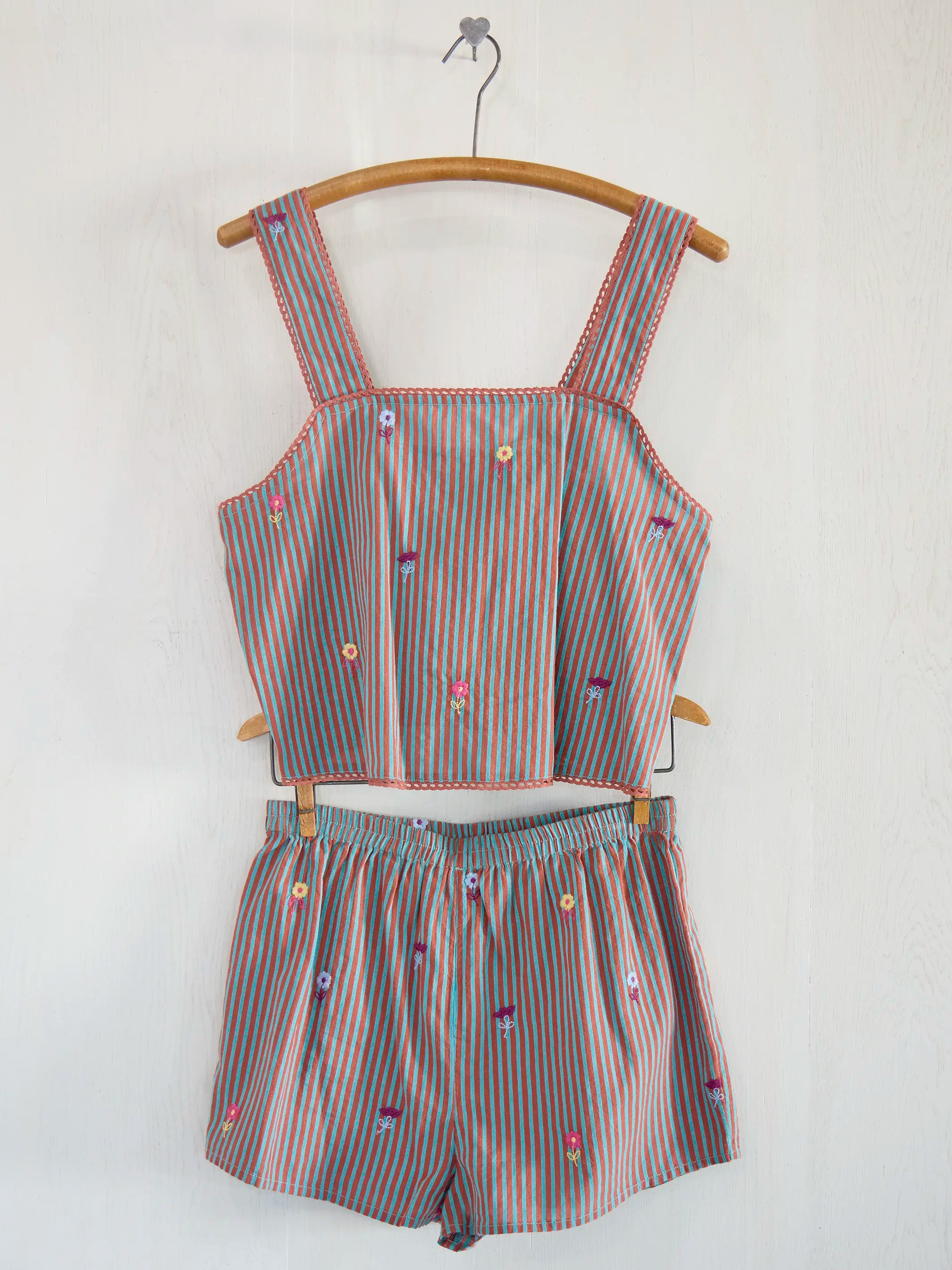 Embroidered Striped Shorts - Terracotta Tide