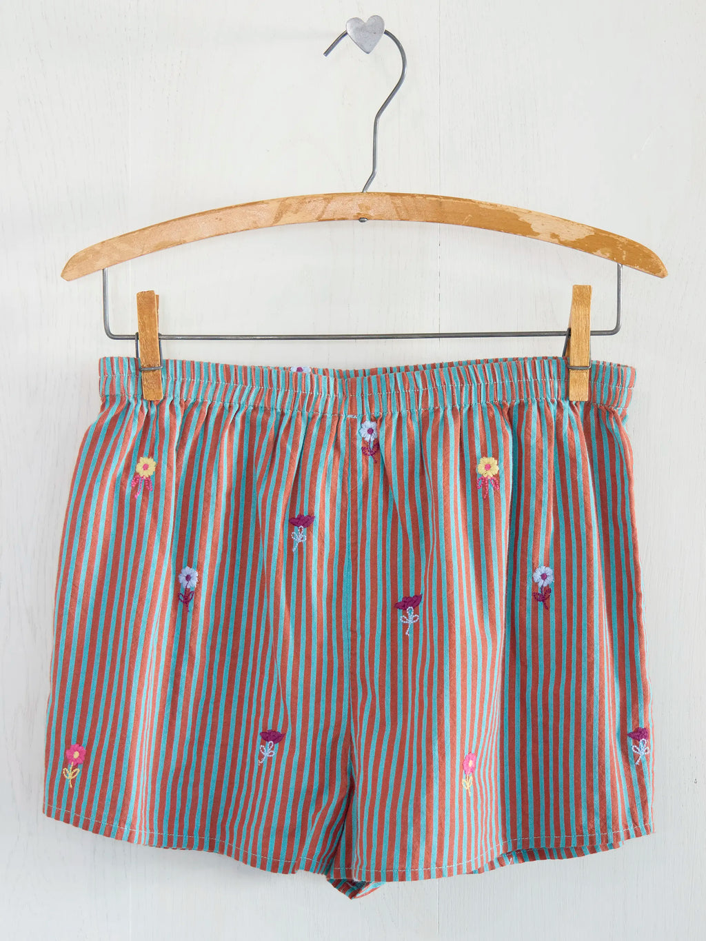Embroidered Striped Shorts - Terracotta Tide