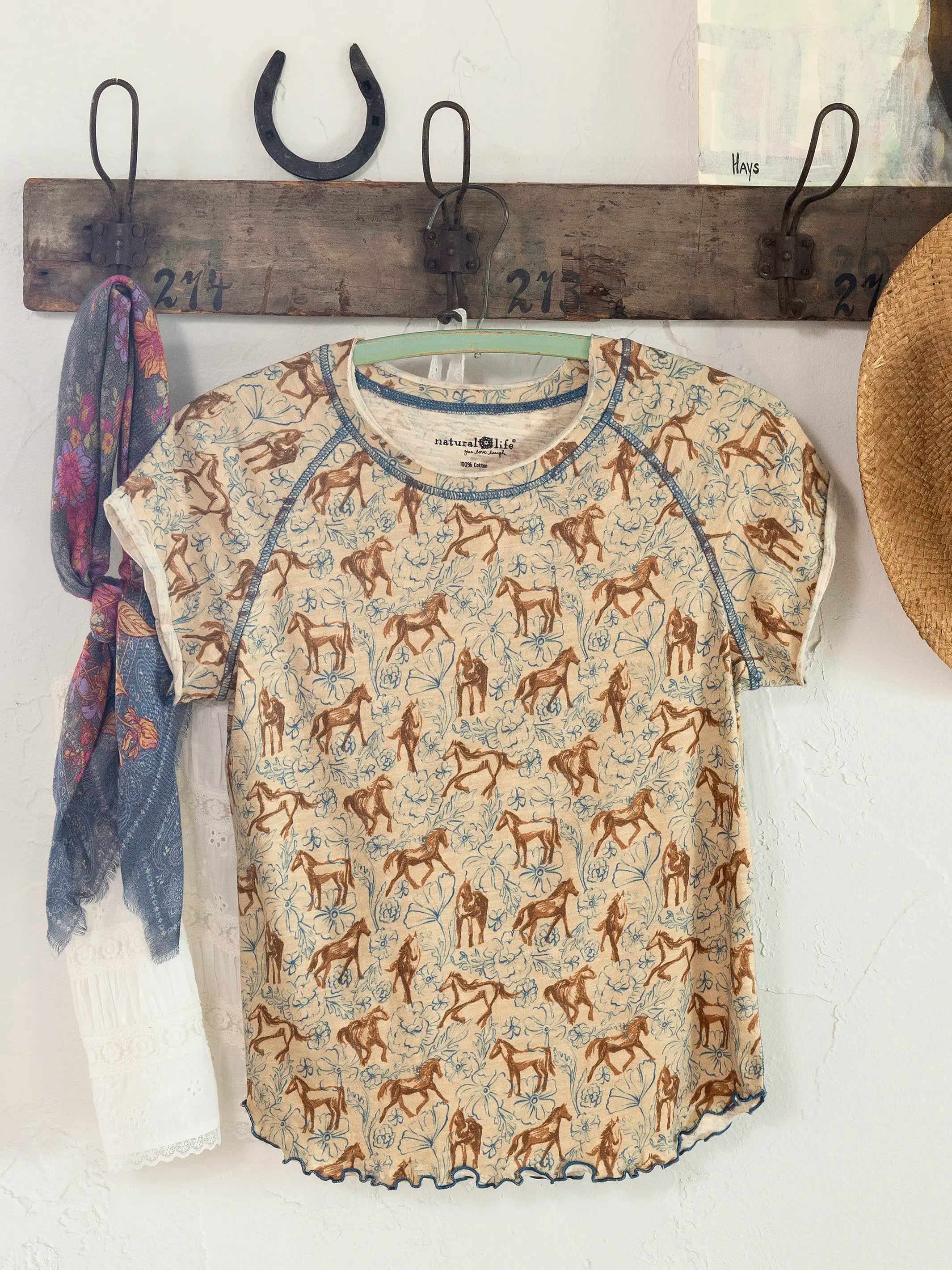 Lily Cotton Short Sleeve Tee Shirt - Horses