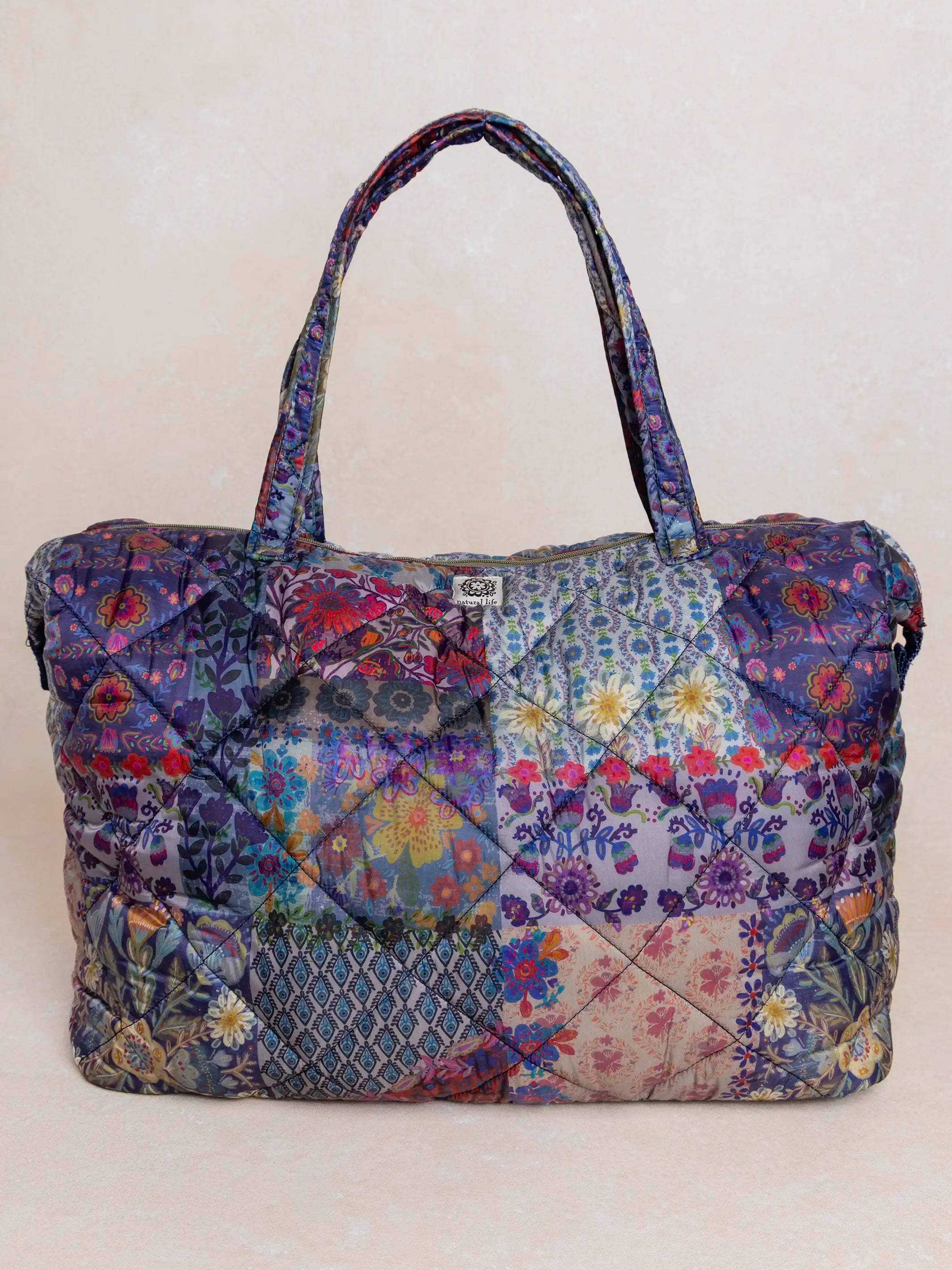 Puffy Weekender Bag - Blue Patchwork