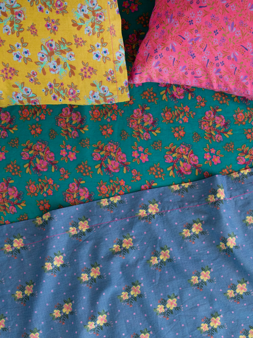 Mix & Match Cotton Fitted Sheet - Teal Bouquet Blooms