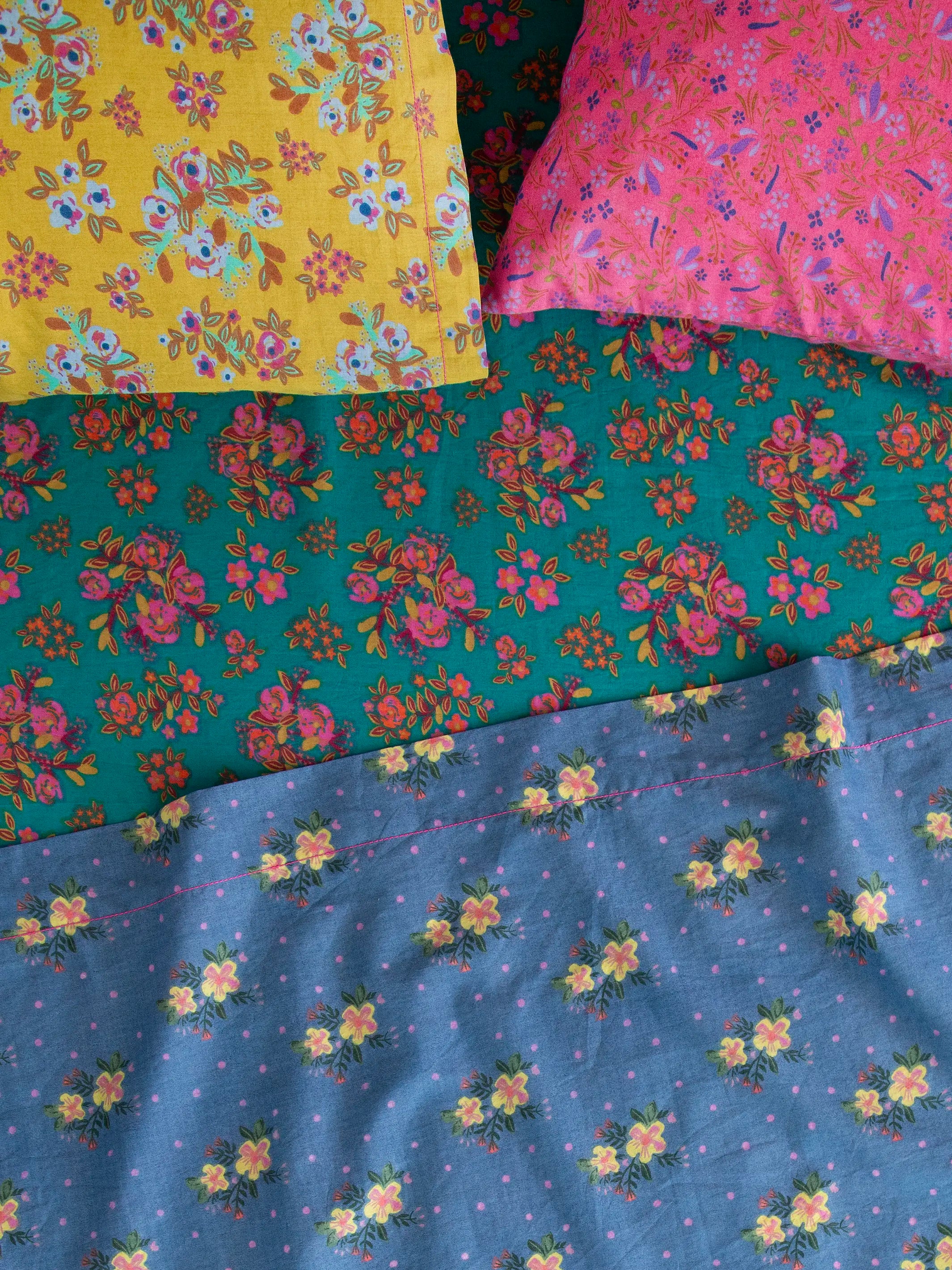 Mix & Match Cotton Fitted Sheet - Teal Bouquet Blooms
