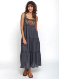 Adele Embroidered Cotton Maxi Dress - Charcoal