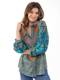 Barcelona Cotton Button Down - Teal Botanica