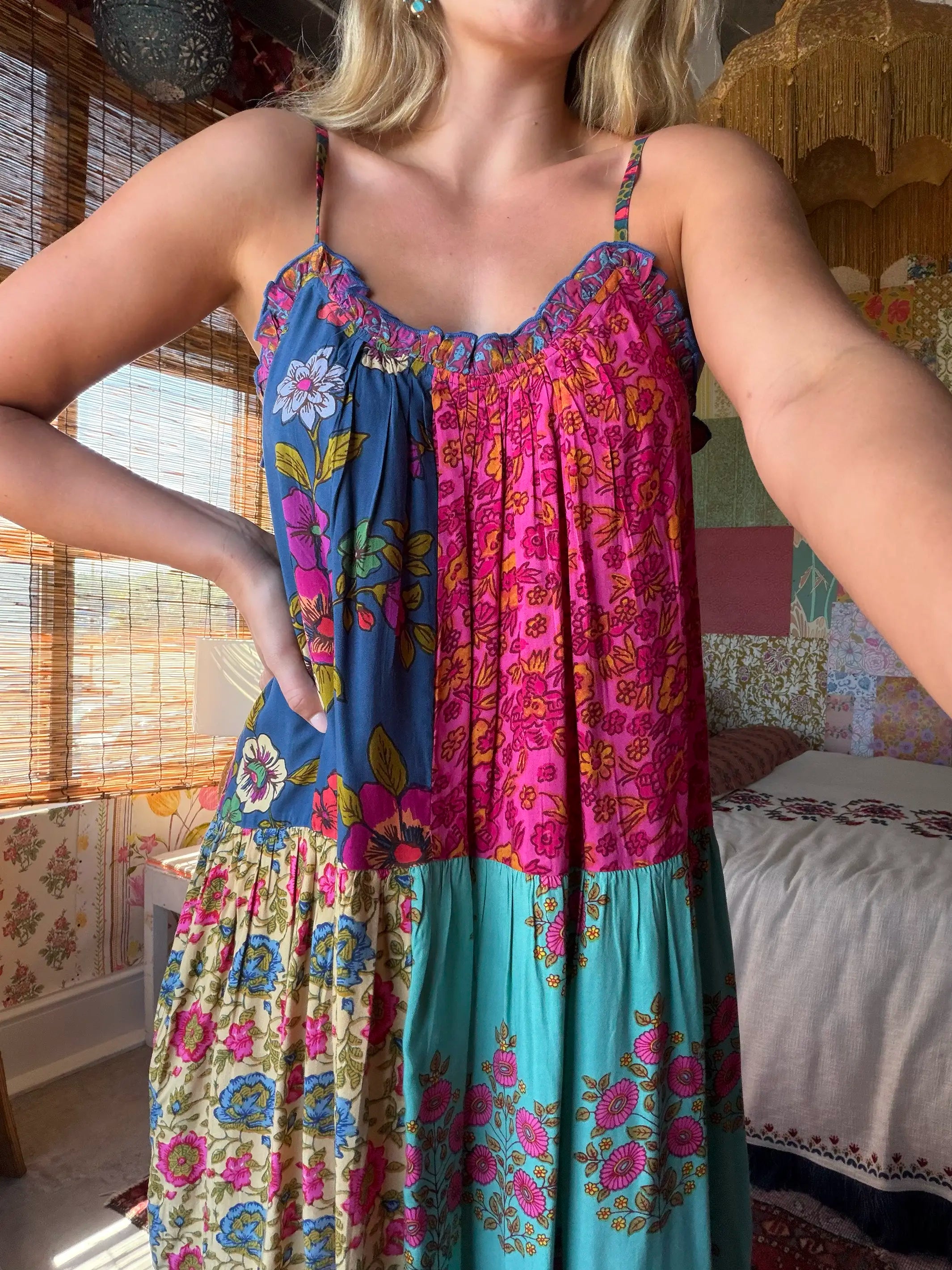 Harley Patchwork Midi Dress - Wildflower Medallion Teal