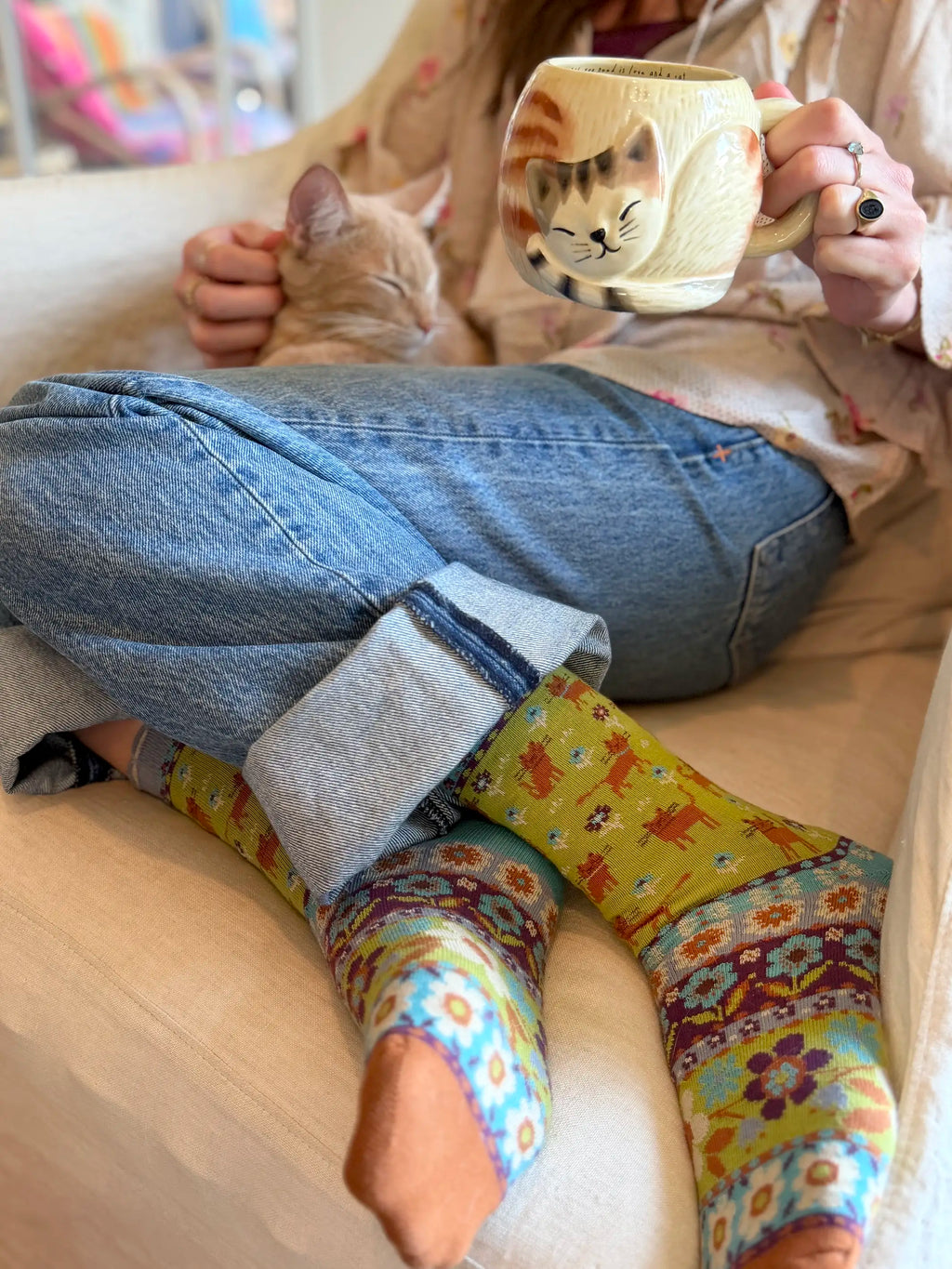 Boxed Boho Sock Set, Set of 3 - Blue Cat