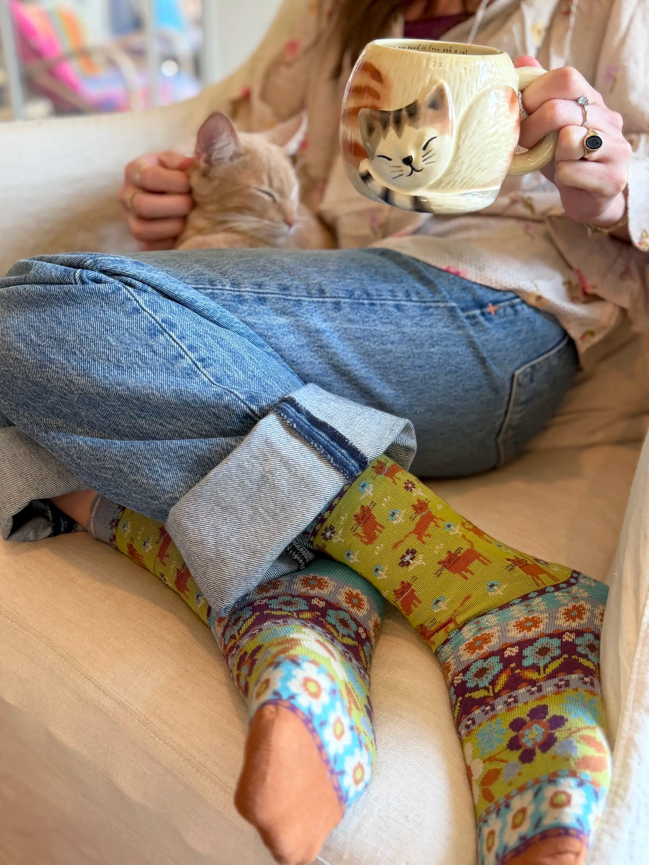 Boxed Boho Sock Set, Set of 3 - Blue Cat