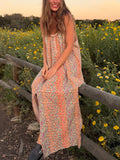 Cosette Embroidered Cotton Maxi Dress - Turquoise Orange Stripes